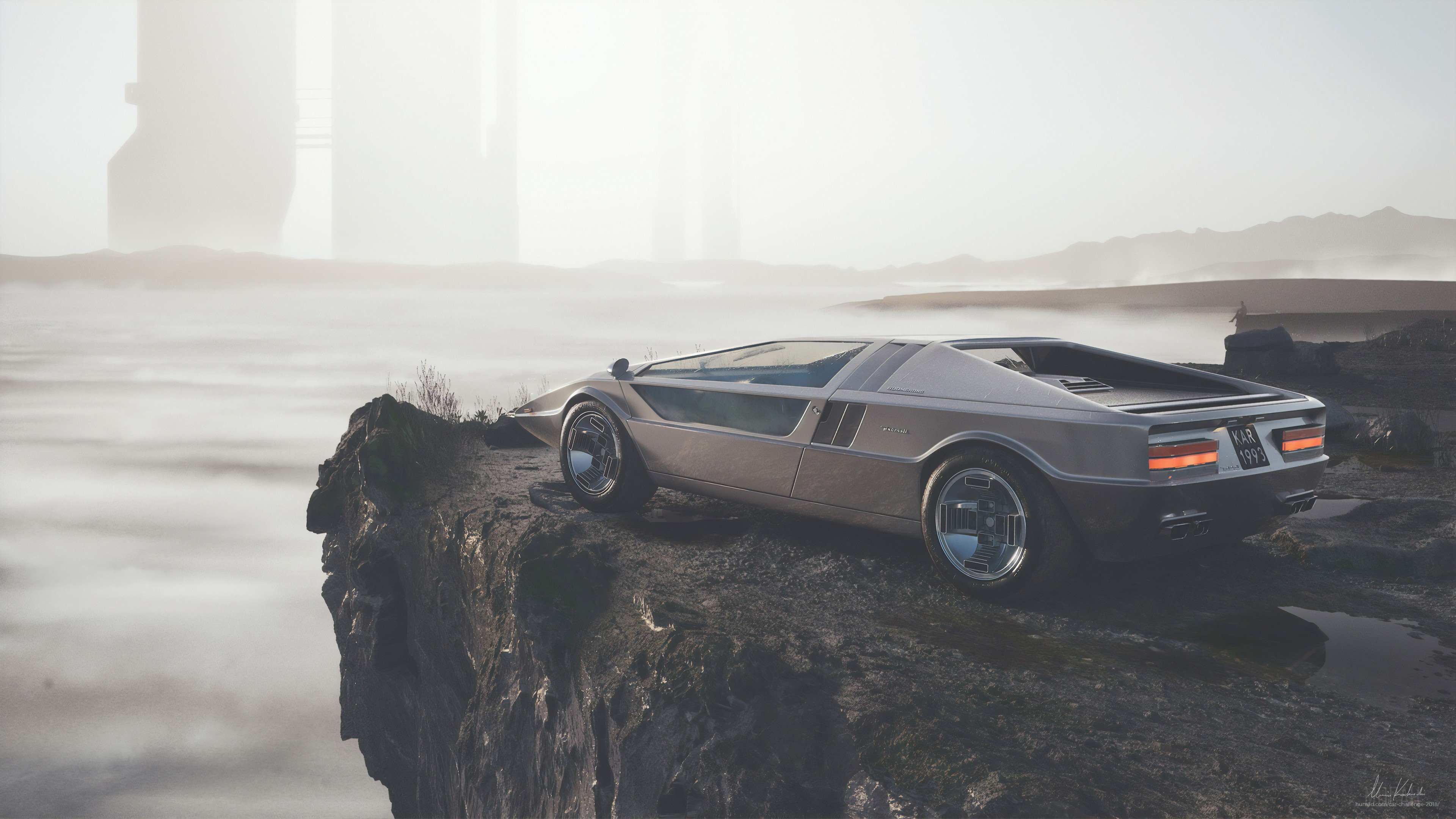Maserati Boomerang concept car on cliff edge HD Wallpaper
