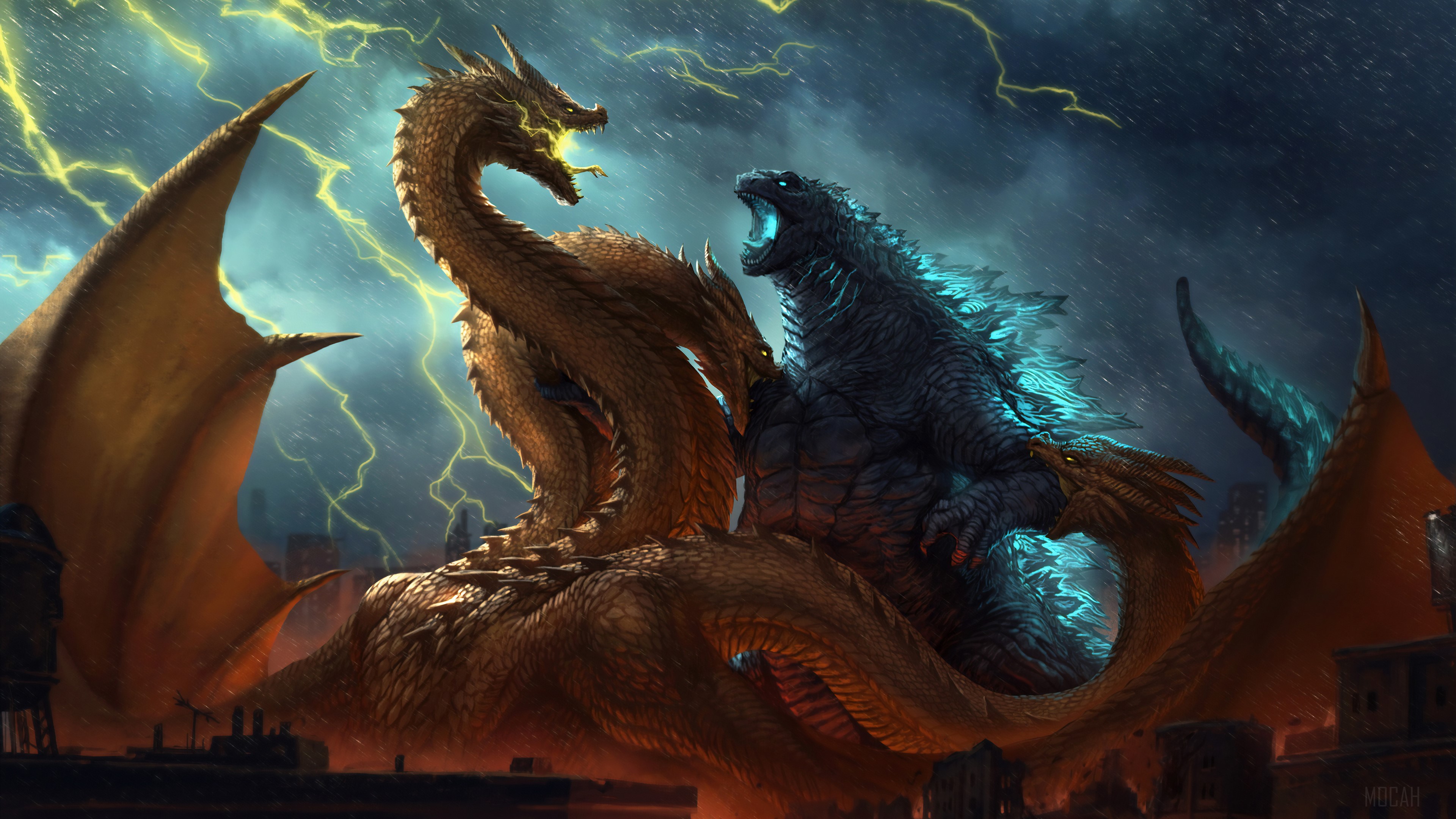 Godzilla vs. King Ghidorah Fanposter 4K HD Wallpaper