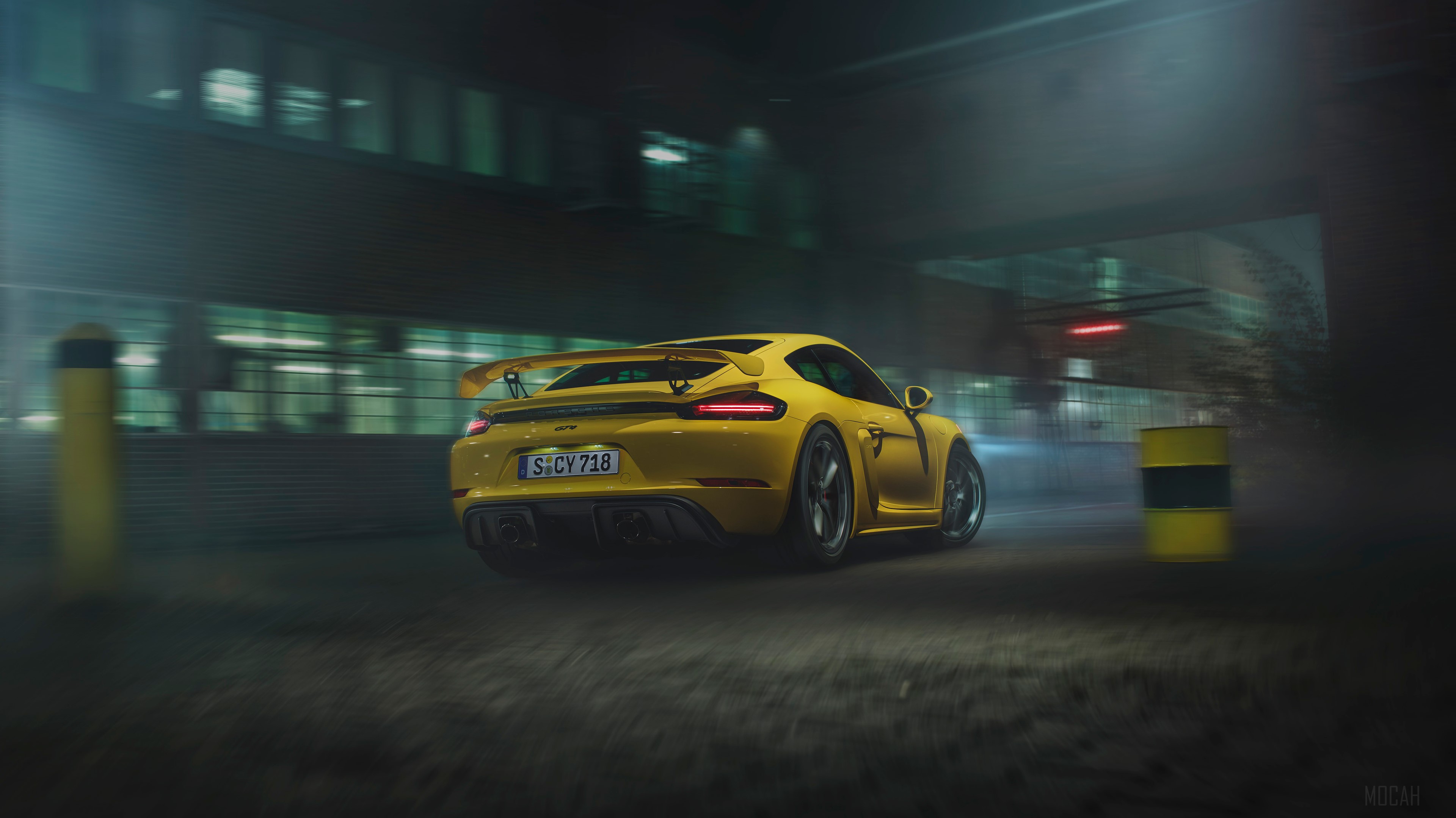 Yellow Porsche 718 Cayman GT4 4K HD Wallpaper