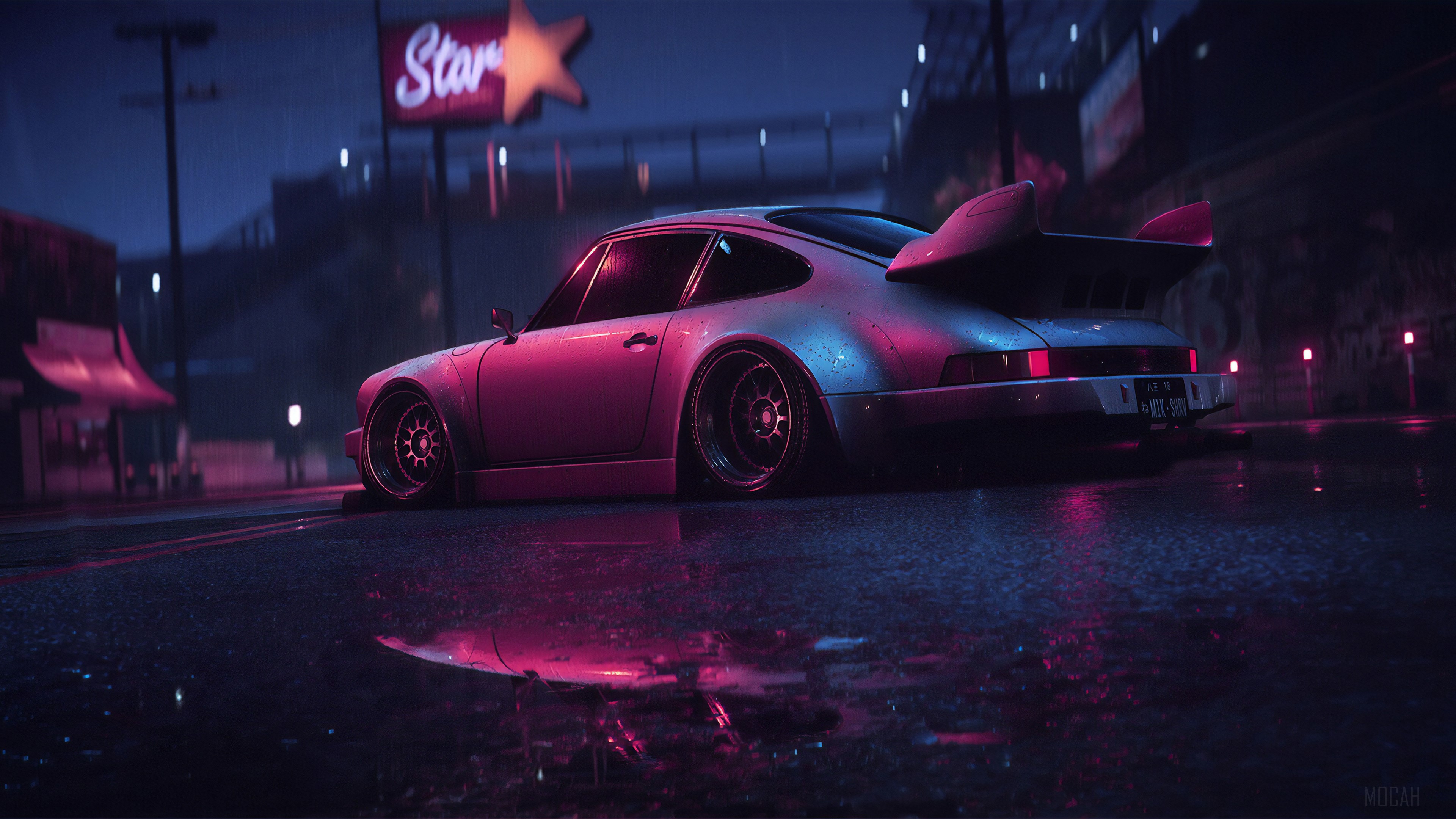 Porsche 911 Carrera RSR Neon Reflection HD Wallpaper