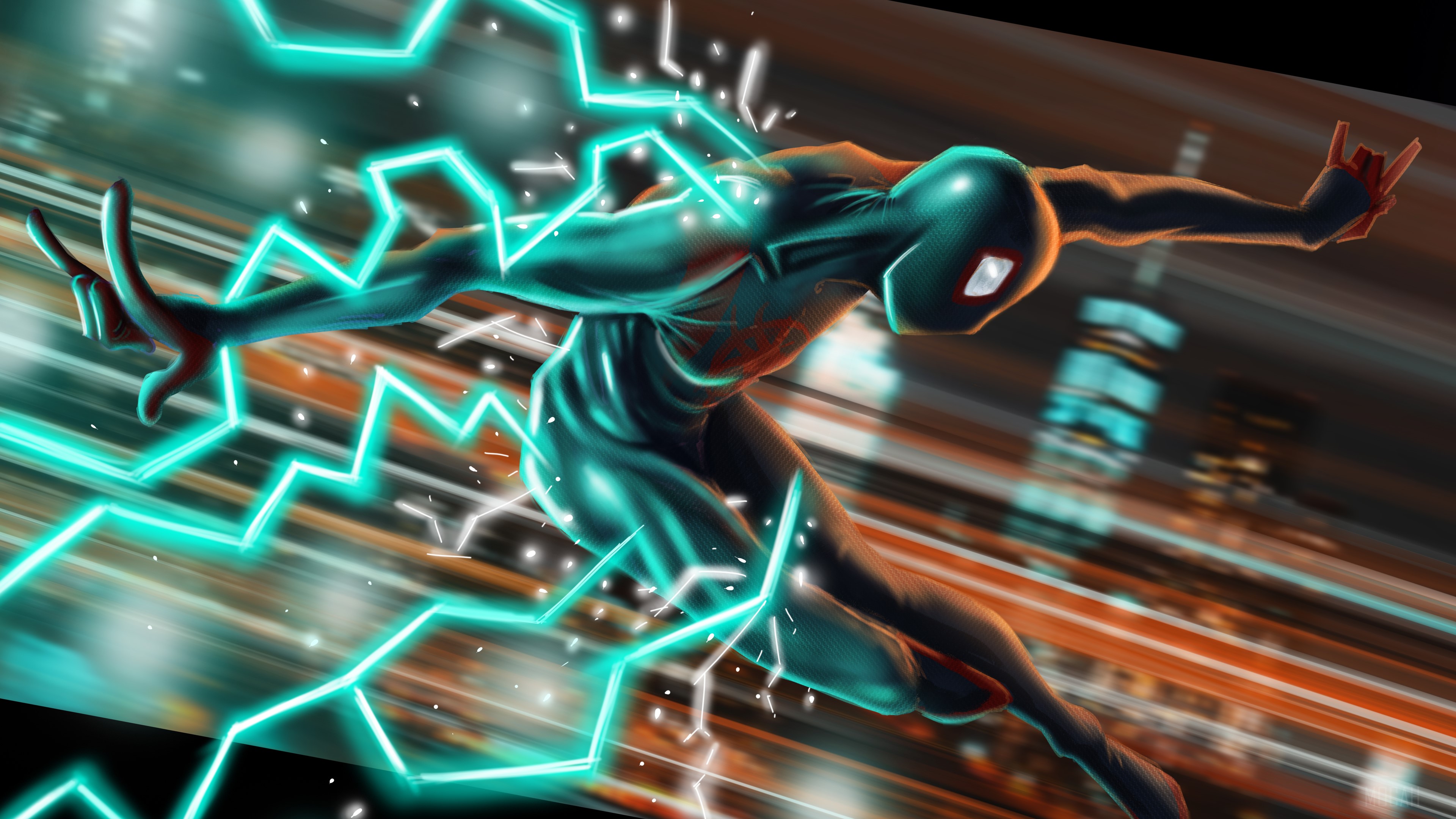 Miles Morales with Neon Lightning HD Wallpaper