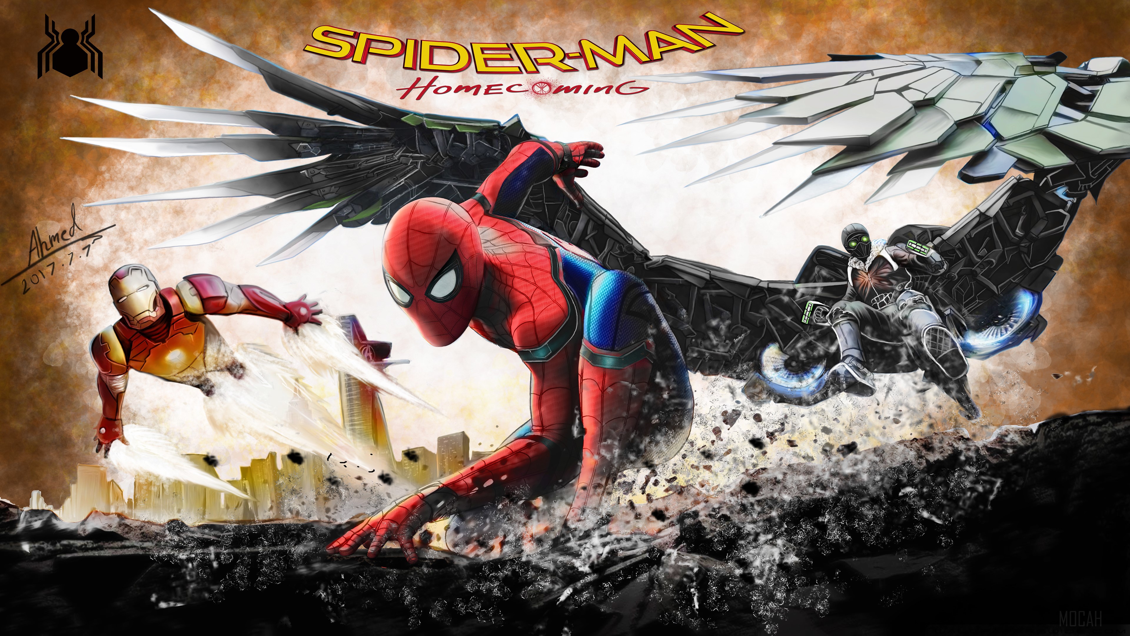 Spider-Man Homecoming: Spider-Man, Iron Man, and Vulture HD Wallpaper