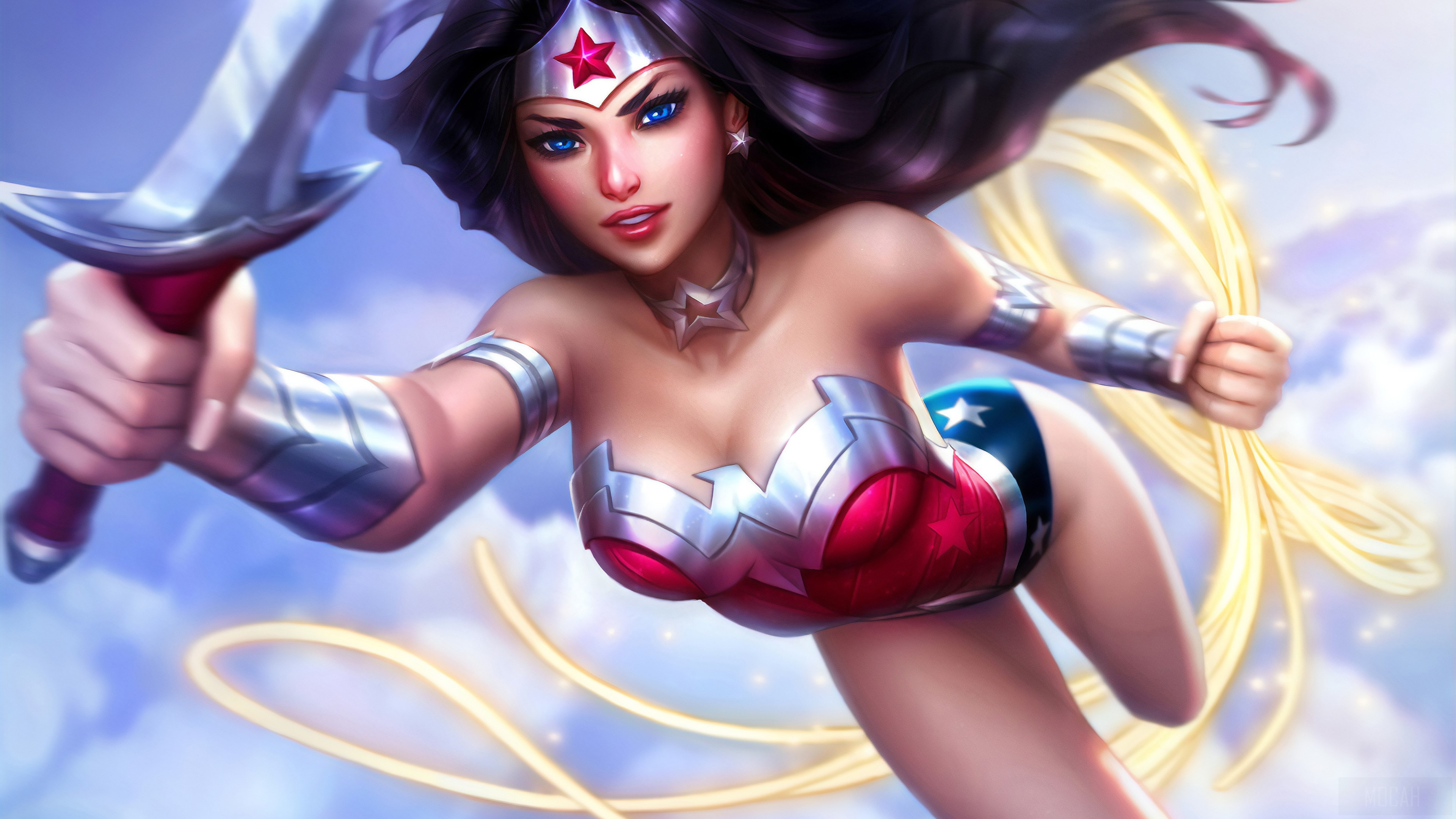 Wonder Woman with Lasso and Sword in the Sky 4K HD Wallpaper