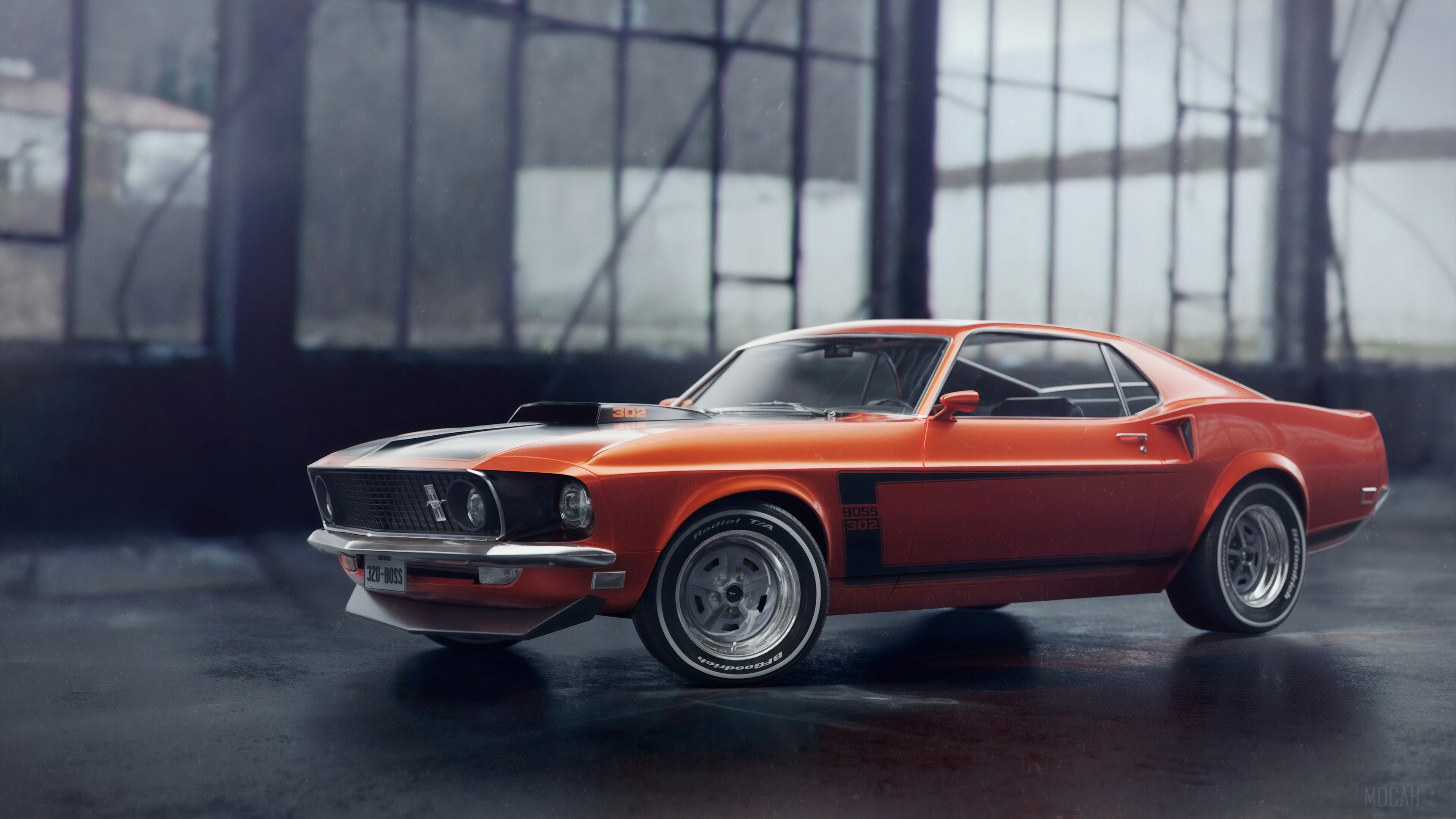 4K Orange Ford Mustang Boss 302 HD Wallpaper
