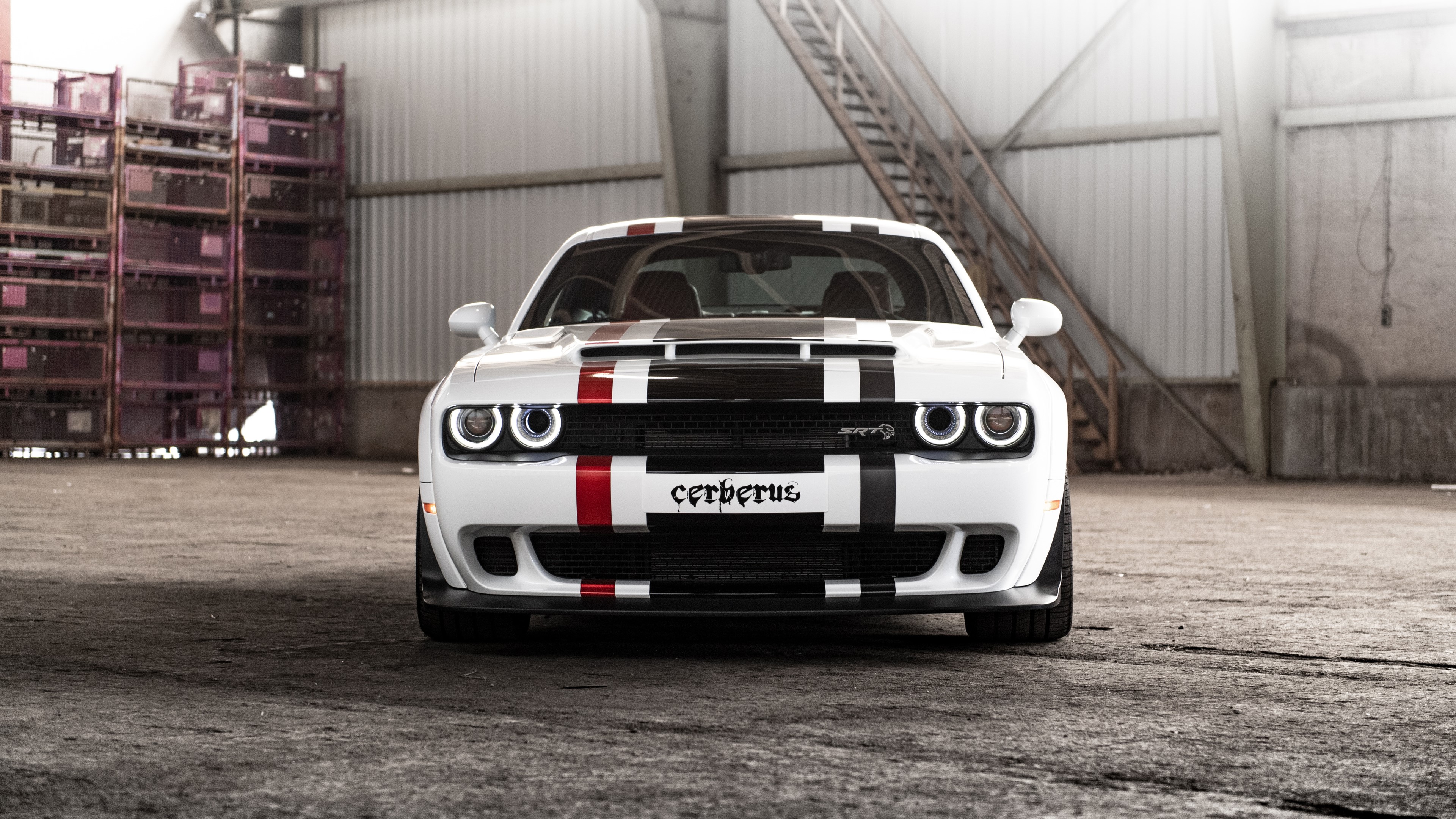 White Dodge Challenger SRT Hellcat Cerberus 4K HD Wallpaper