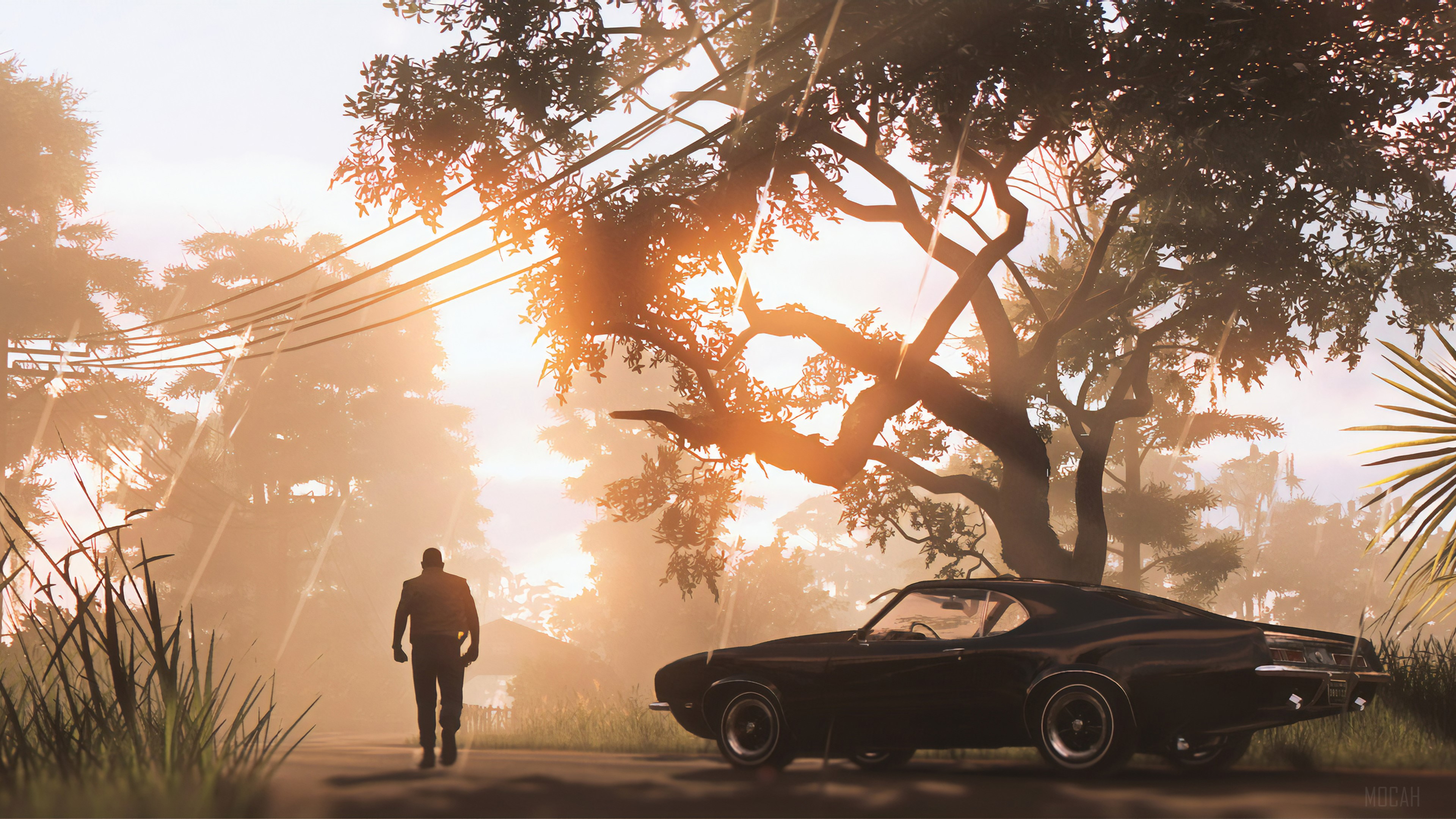 Man walking by a classic car in Mafia III 4K HD Wallpaper