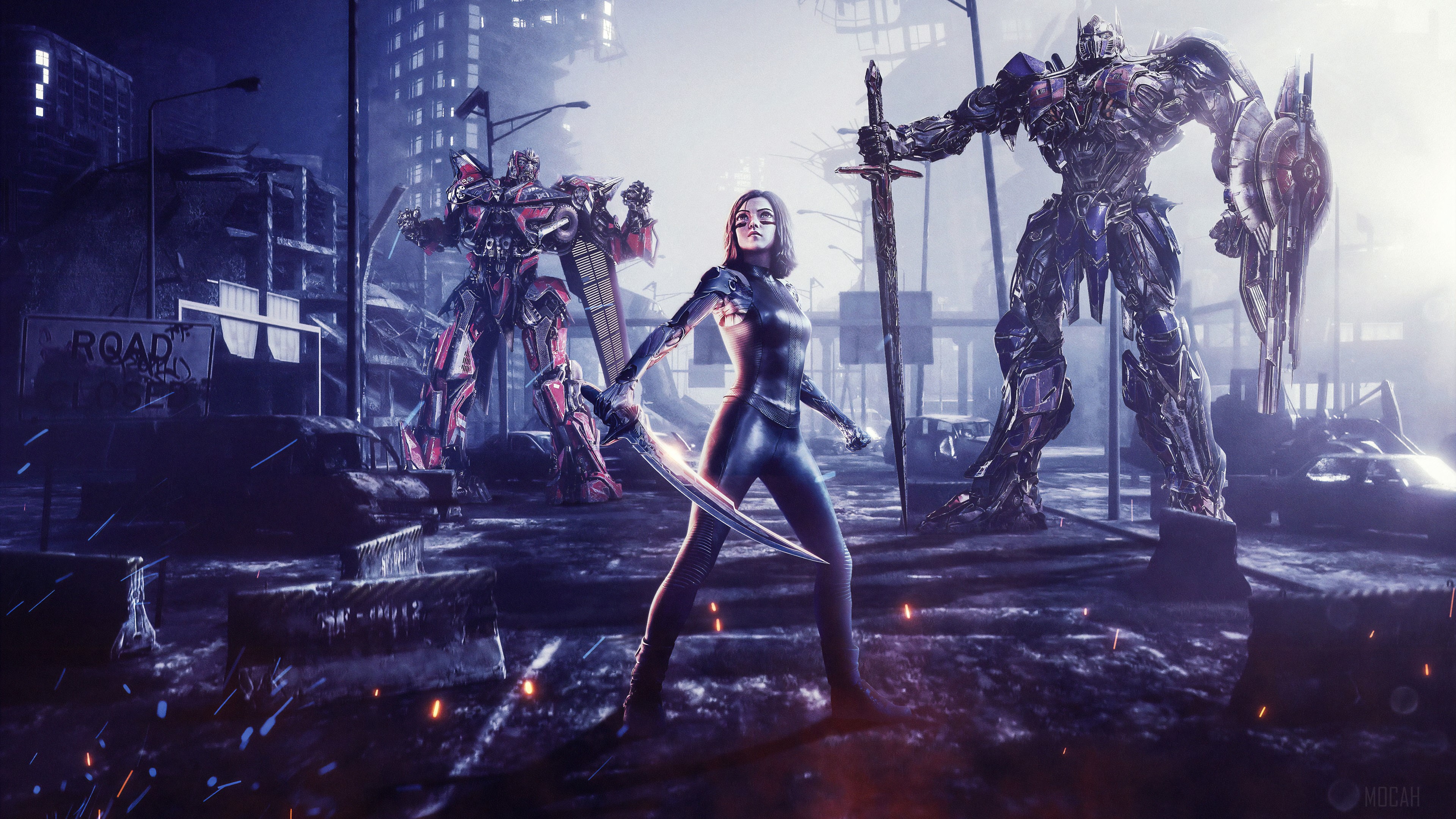 Alita from Alita: Battle Angel with Transformers HD Wallpaper