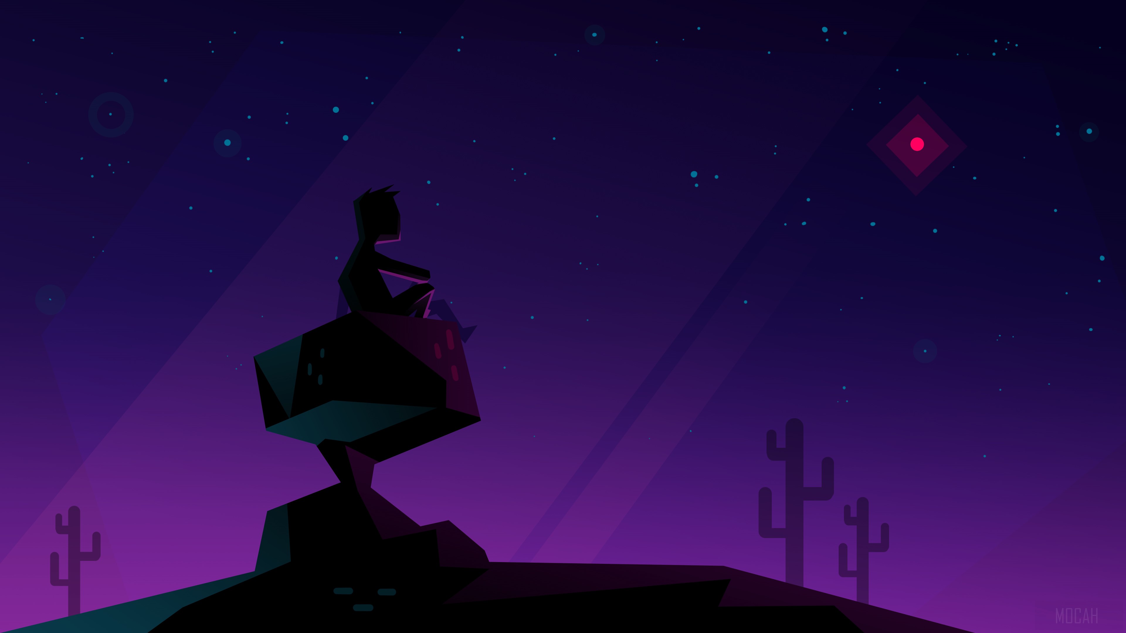 Kid Sitting Alone on Rock Under Starry Sky 4K HD Wallpaper