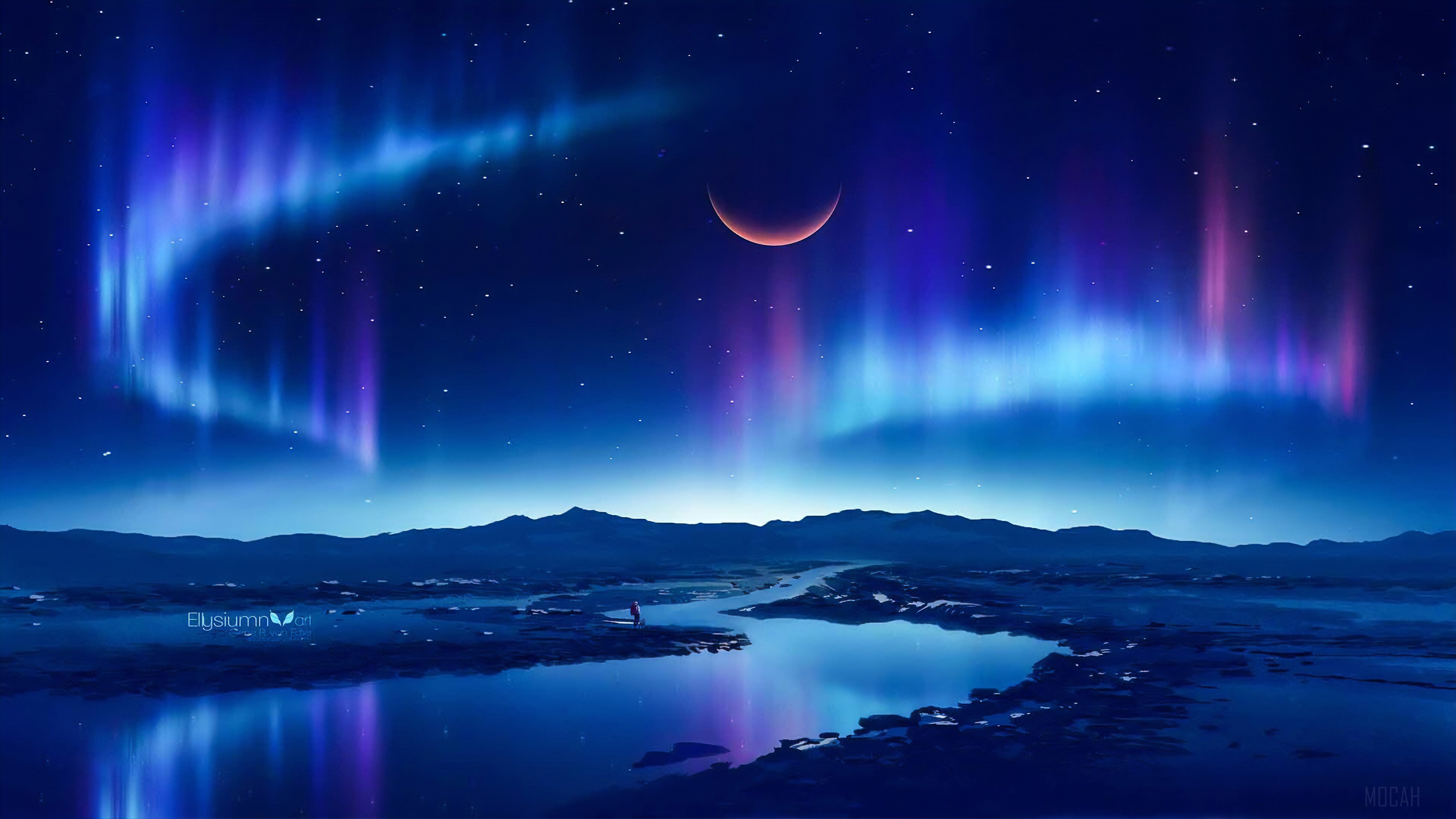 Aurora Borealis Over a Lunar Landscape 4K HD Wallpaper