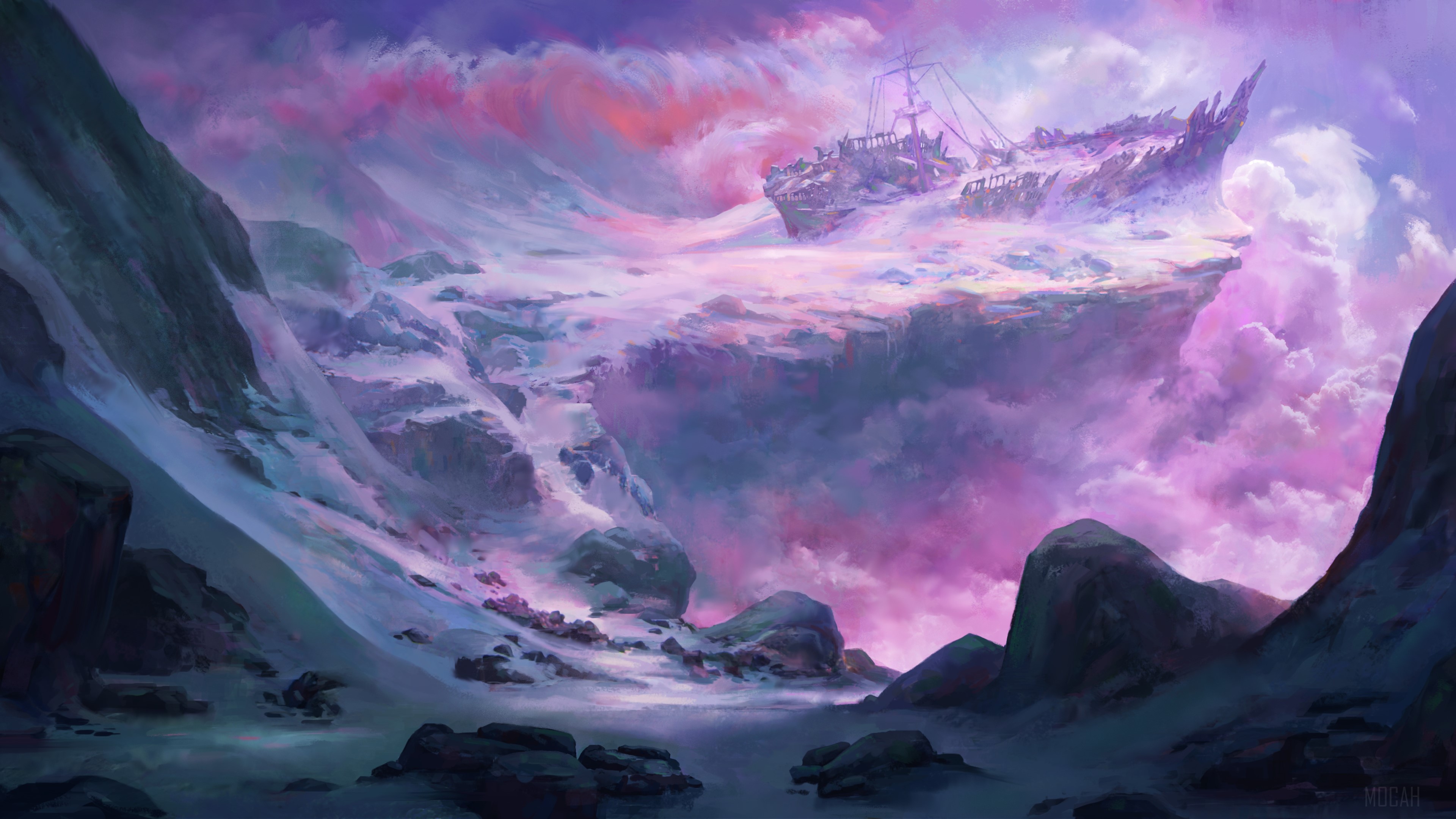 Shipwrecked Snow Scenery HD Wallpaper