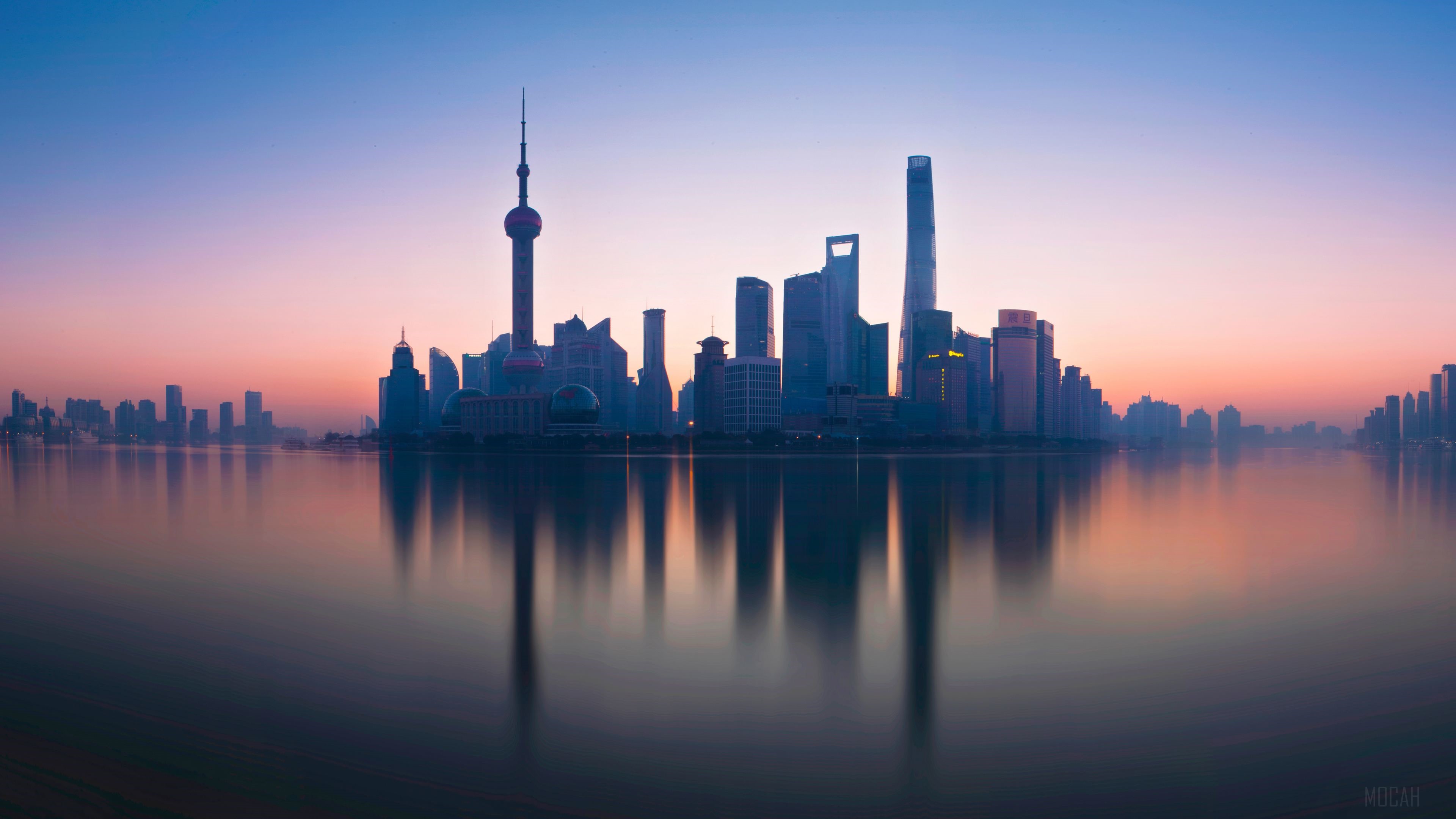 Shanghai China skyline at sunrise 4K HD Wallpaper