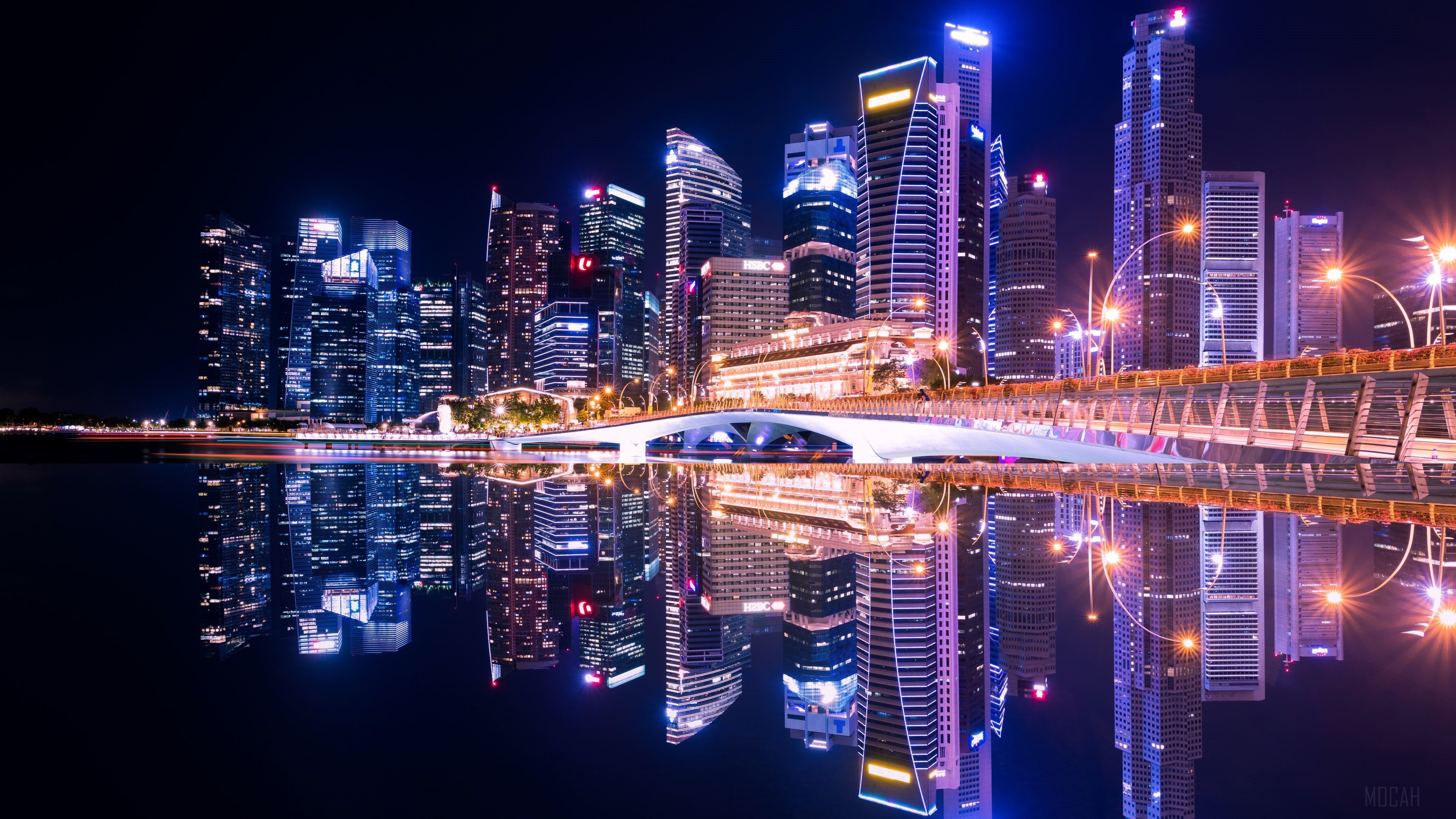 Singapore City Skyline at Night 4K HD Wallpaper