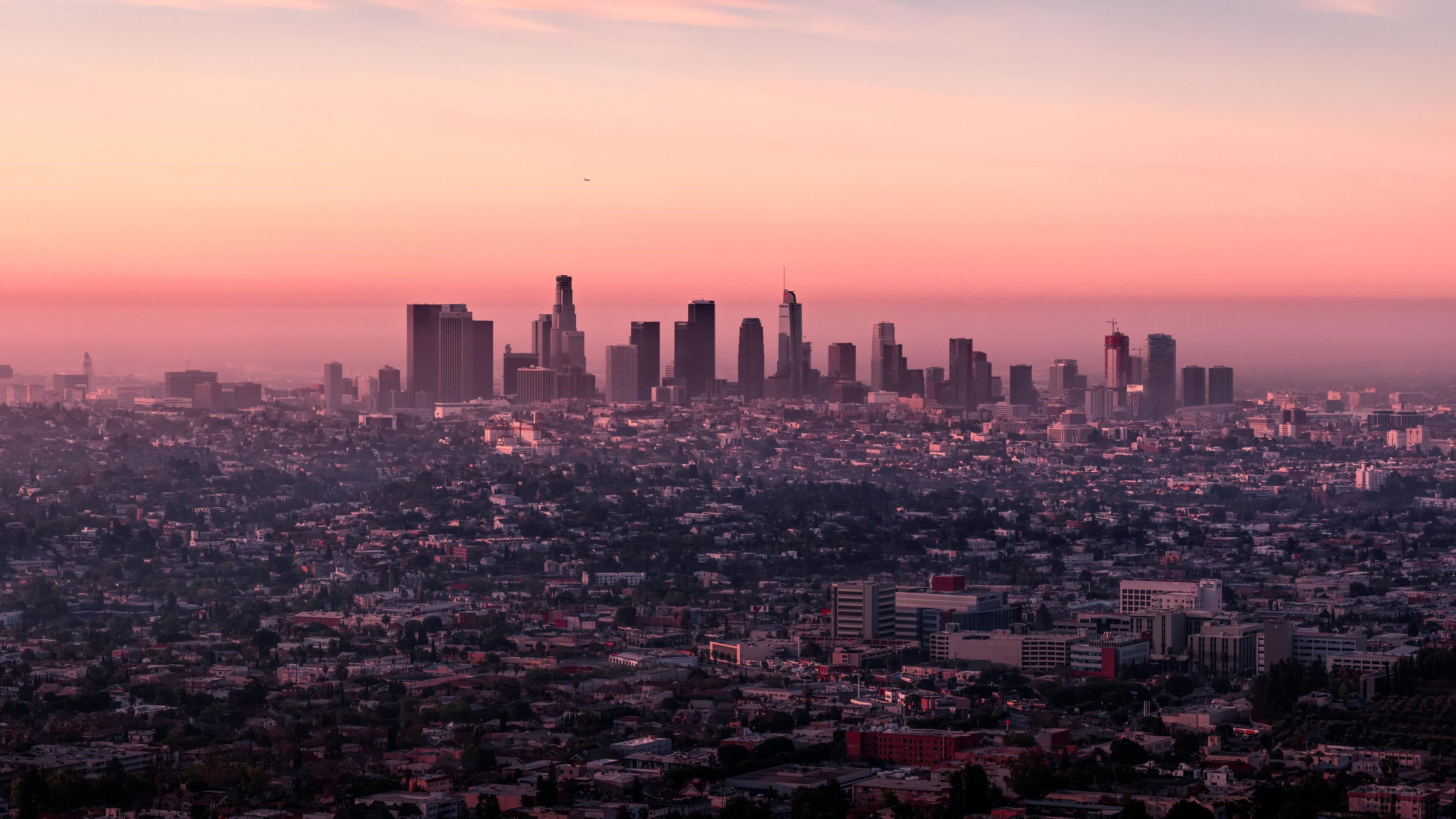 Los Angeles skyline at sunset, Griffith Observatory, 4K HD Wallpaper