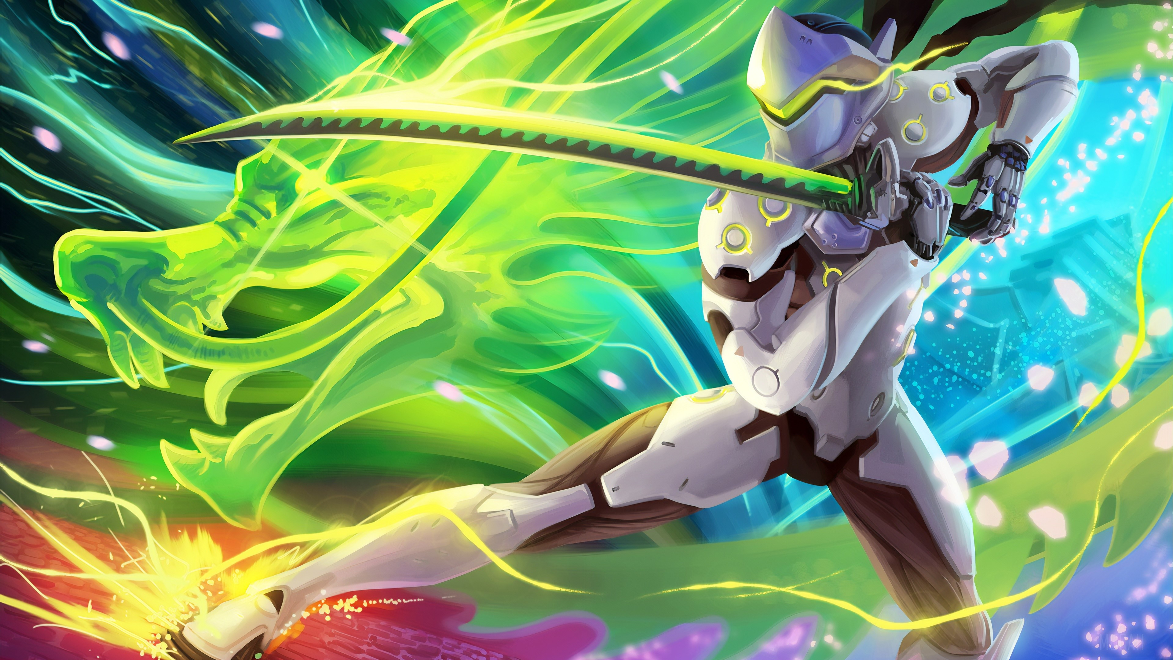 Genji from Overwatch with a Dragon Spirit HD Wallpaper