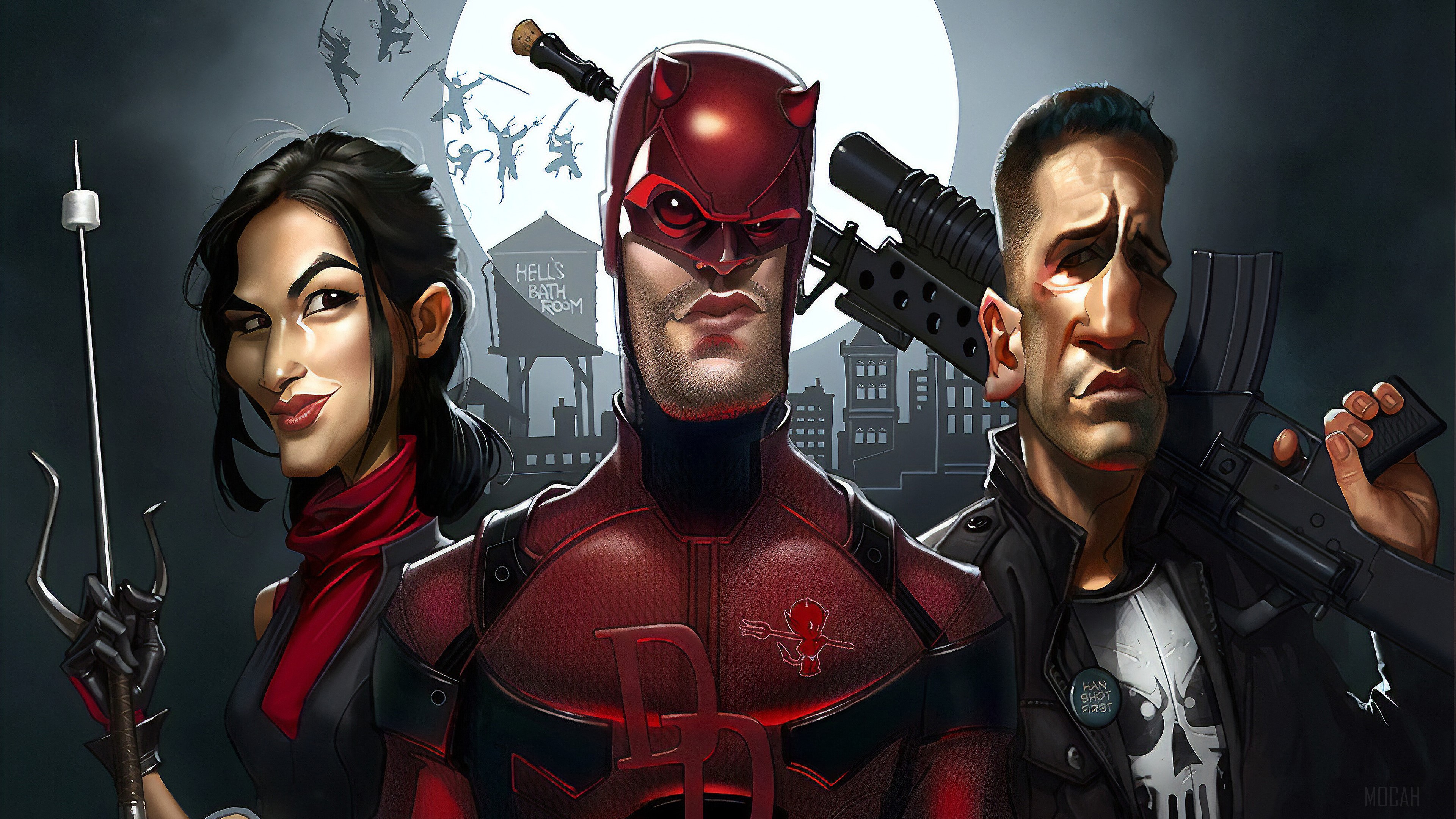 Daredevil, Punisher, and Elektra from Marvel 4K HD Wallpaper