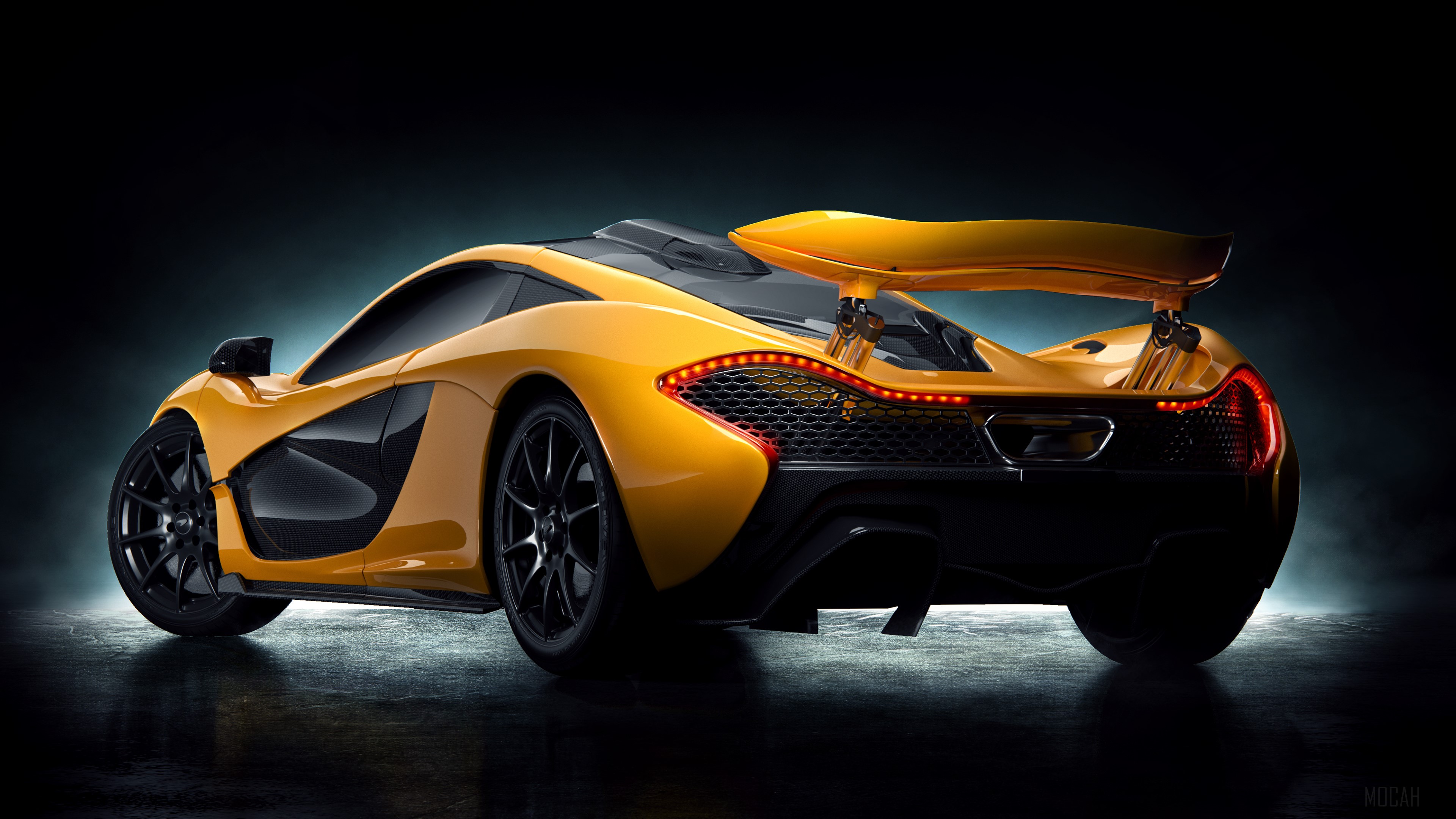 Yellow McLaren P1 rear view 4K HD Wallpaper