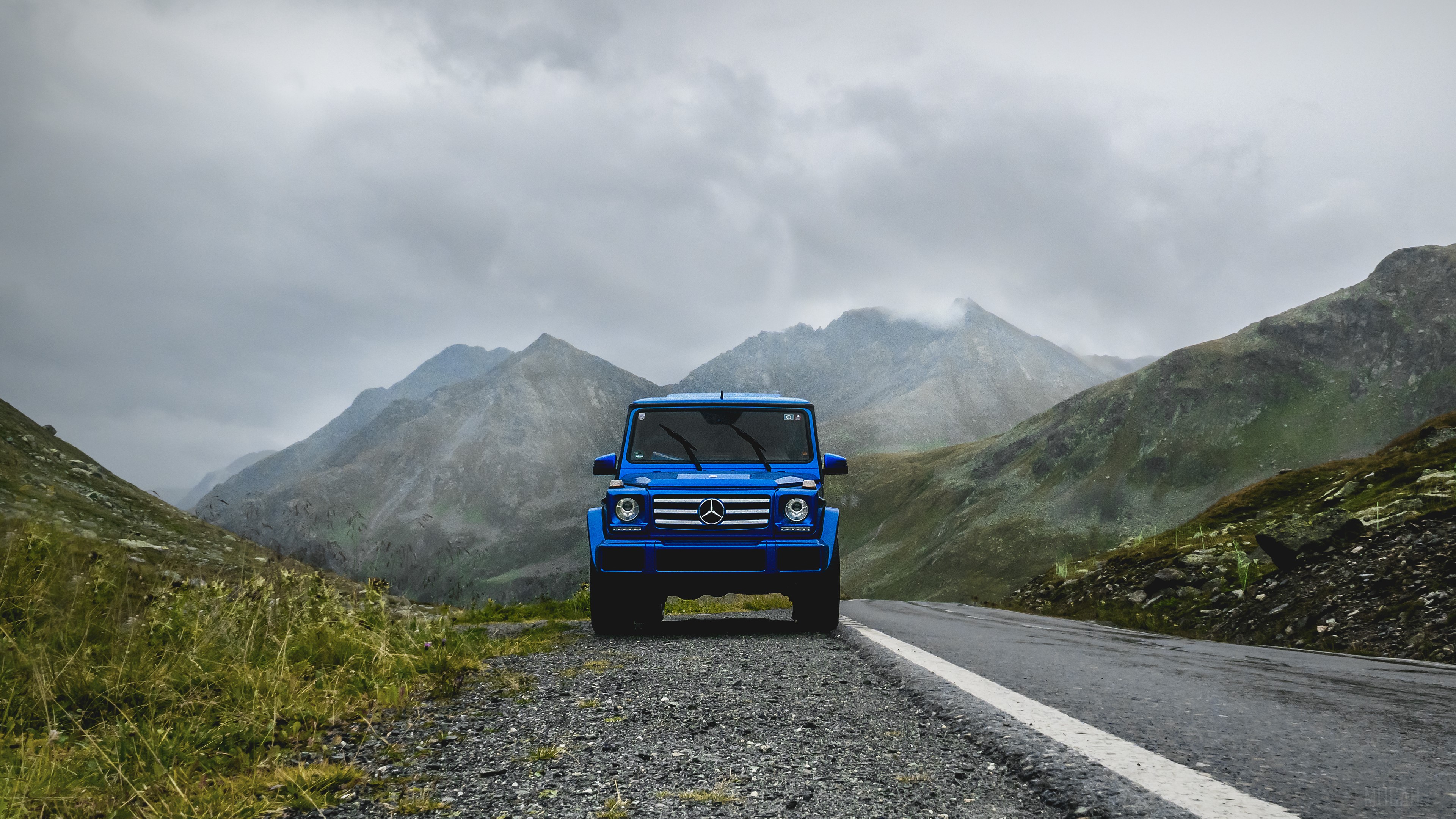 Blue Mercedes-Benz G-Class on a Mountain Road 4K HD Wallpaper