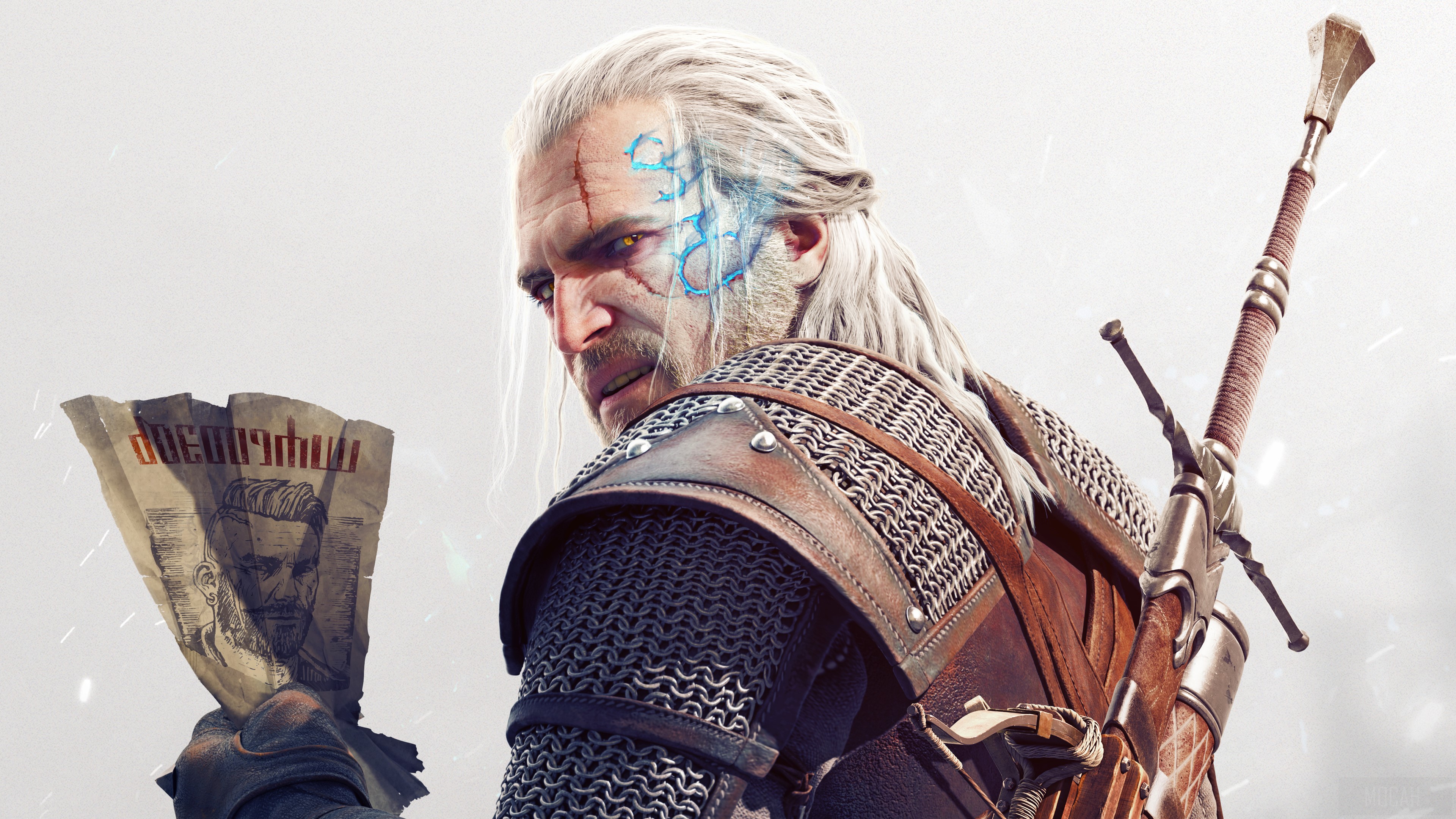 Geralt of Rivia holding a wanted poster HD Wallpaper