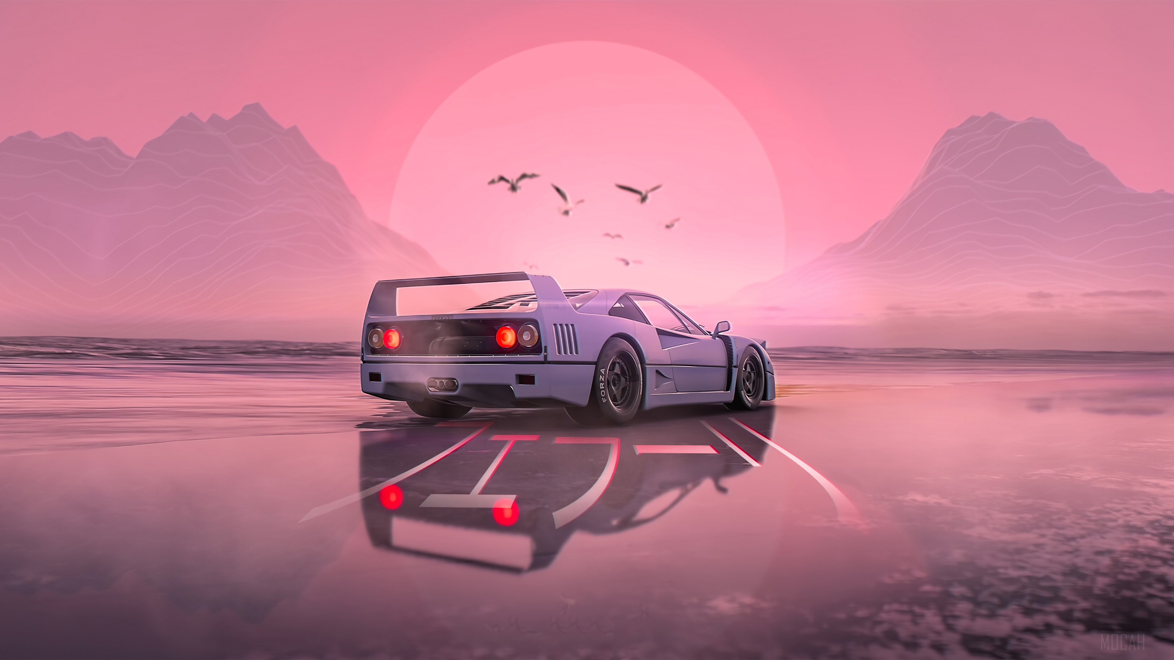 Retrowave Ferrari F40 4K HD Wallpaper