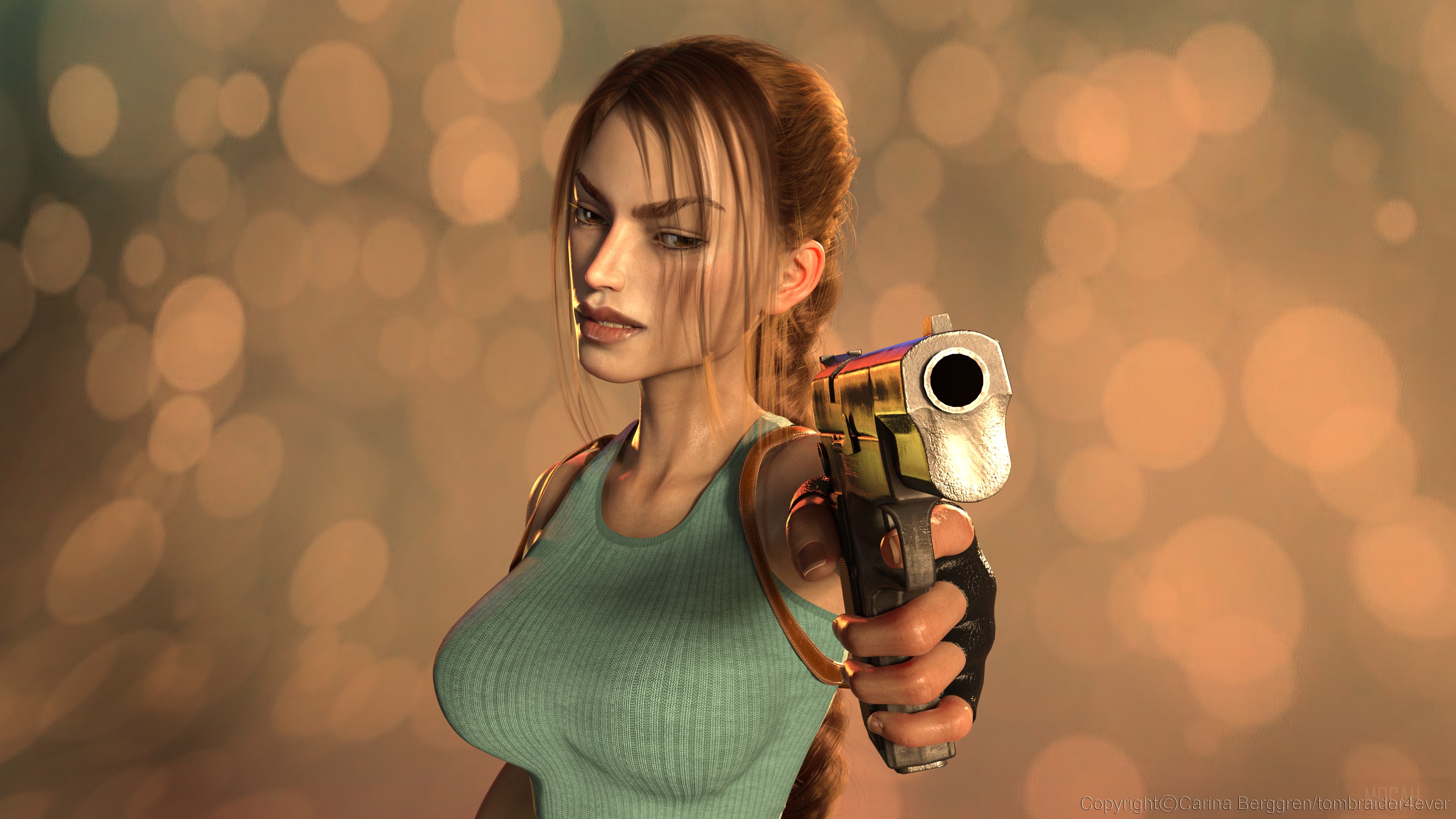 Lara Croft with a pistol HD Wallpaper