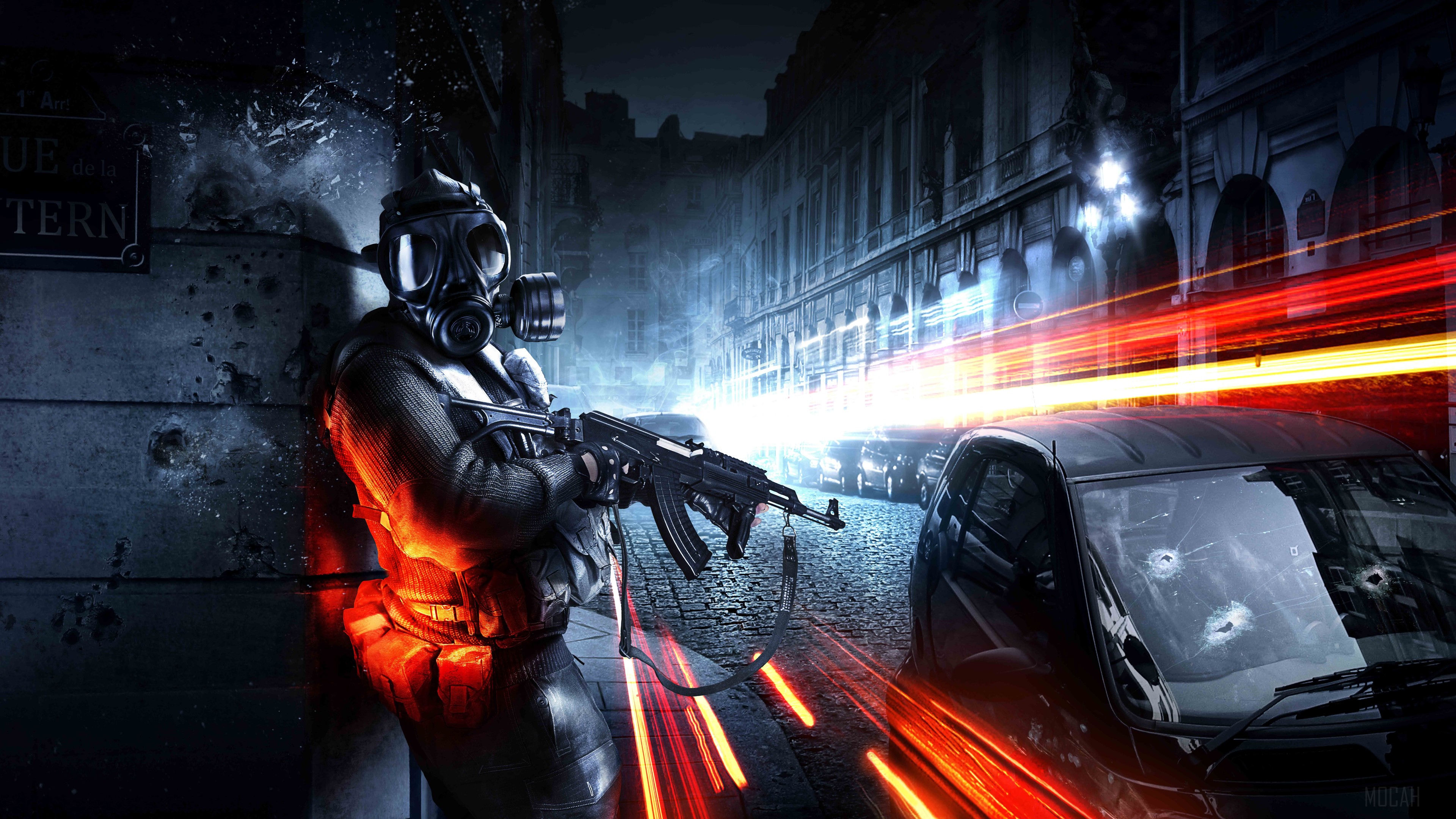 Soldier with gas mask and rifle in Battlefield 3 4K HD Wallpaper