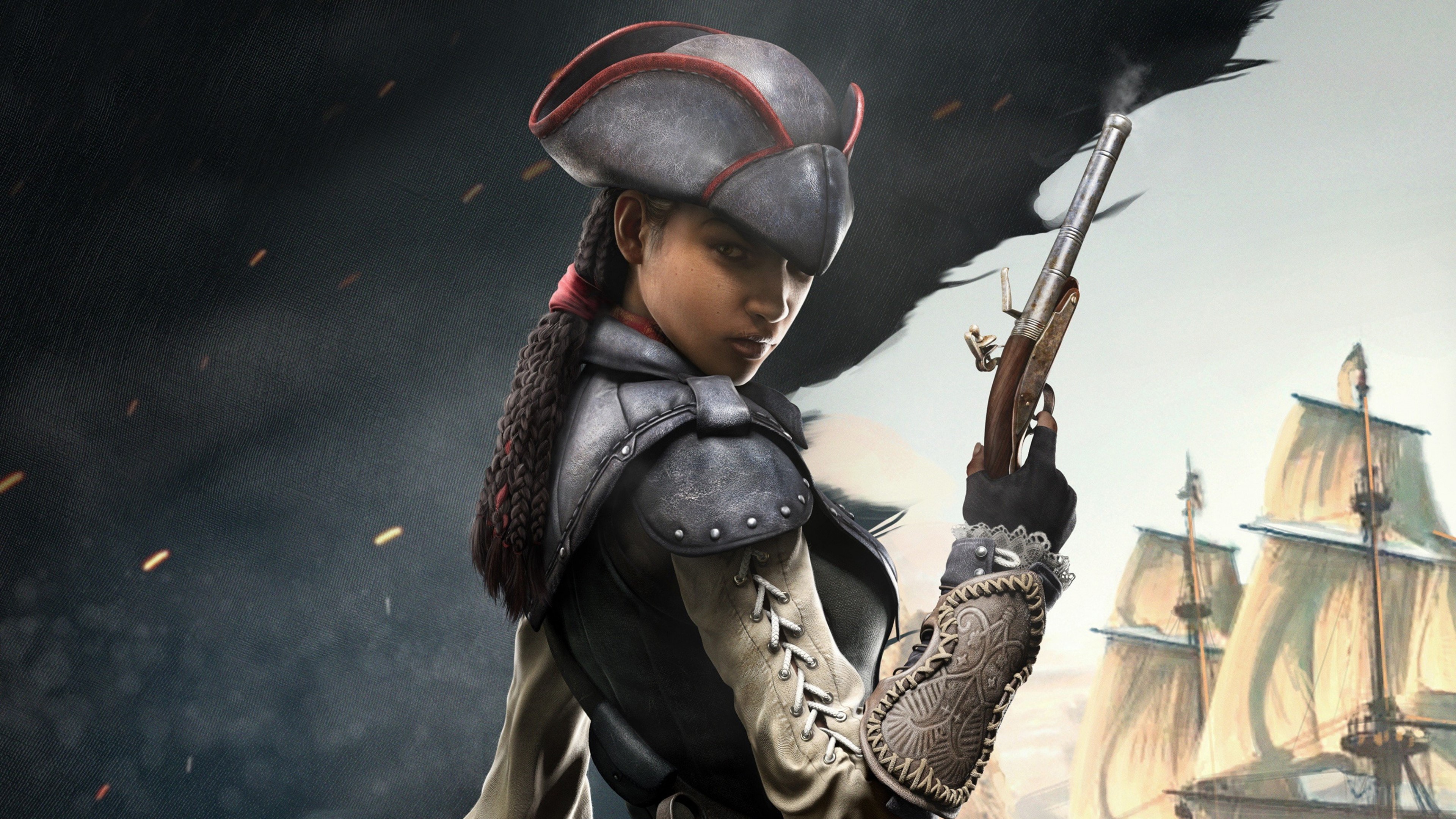 Assassin from Assassin's Creed holding a pistol HD Wallpaper