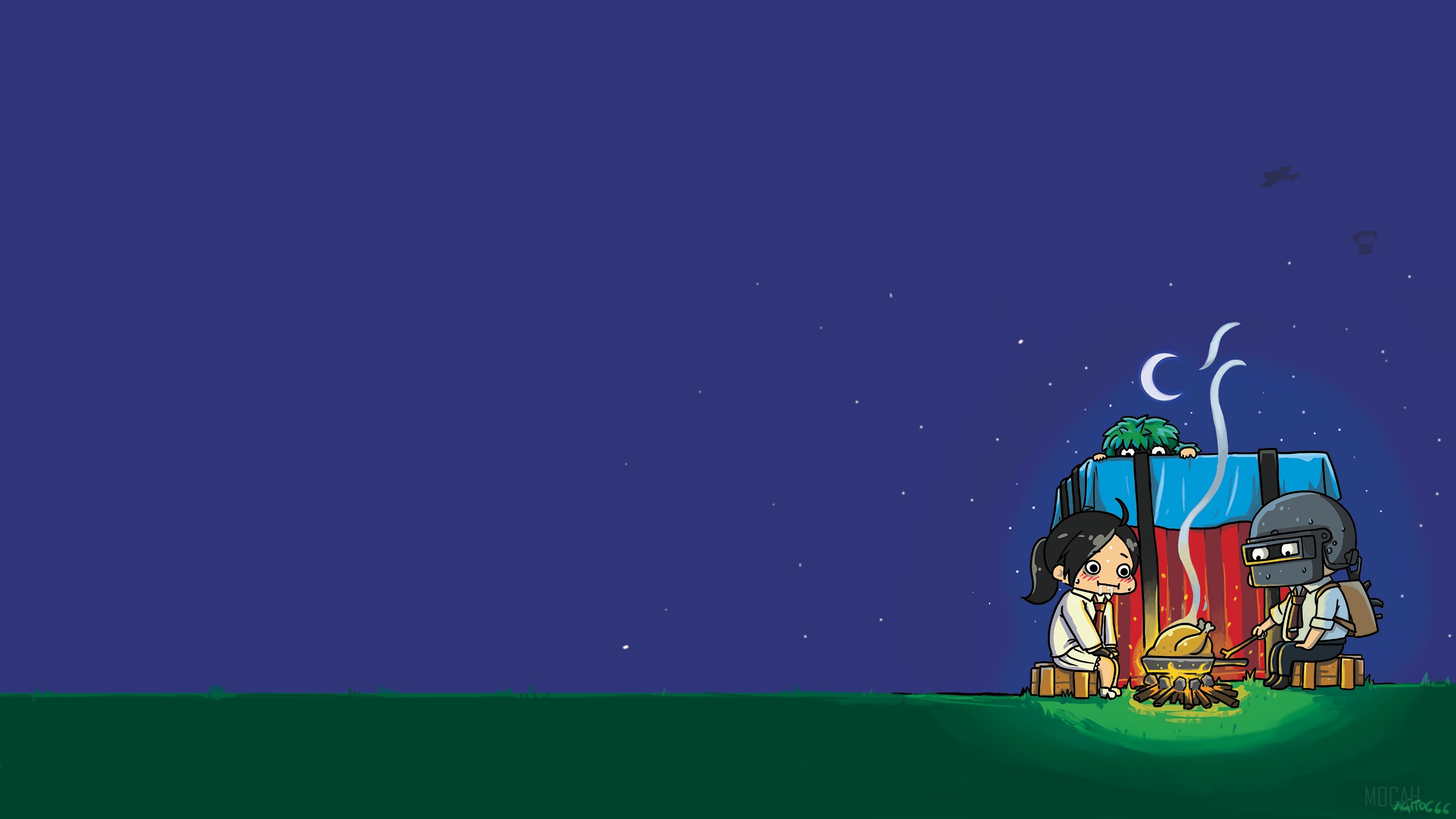 Pubg characters camping with airdrop and chicken dinner 4k HD Wallpaper