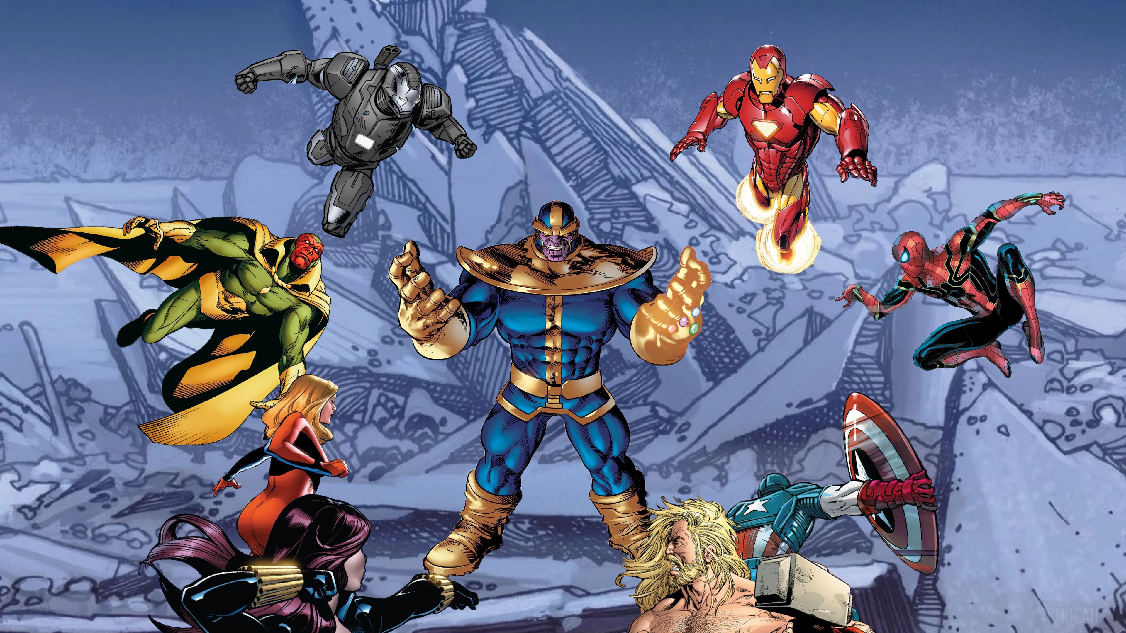 Thanos vs. Avengers and allies HD Wallpaper