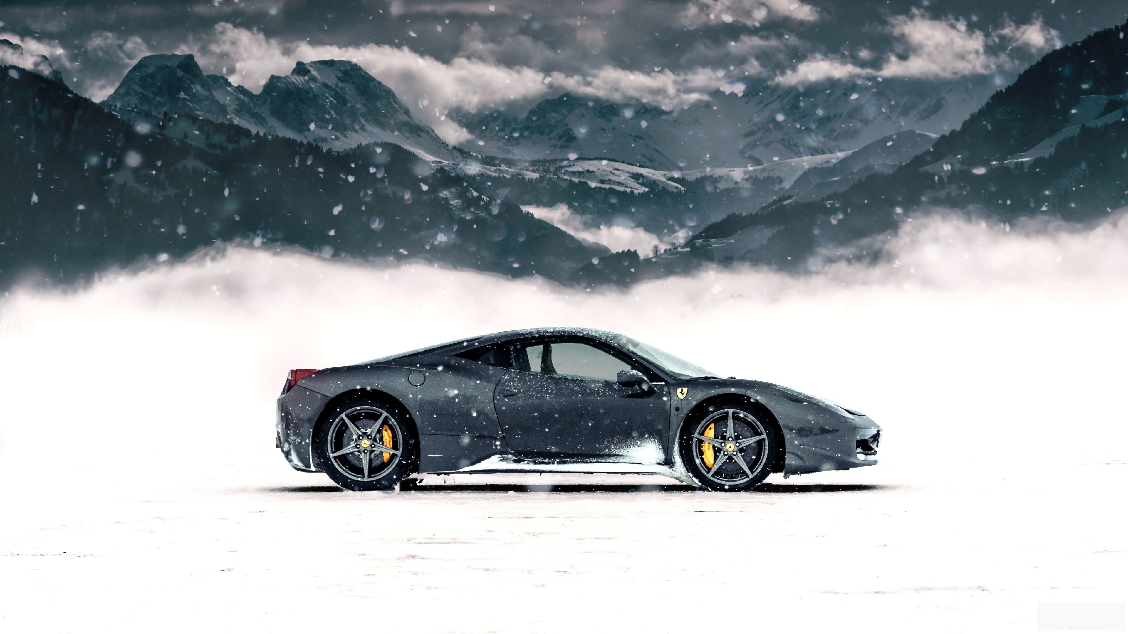 Ferrari 458 Italia in Snow 4K HD Wallpaper