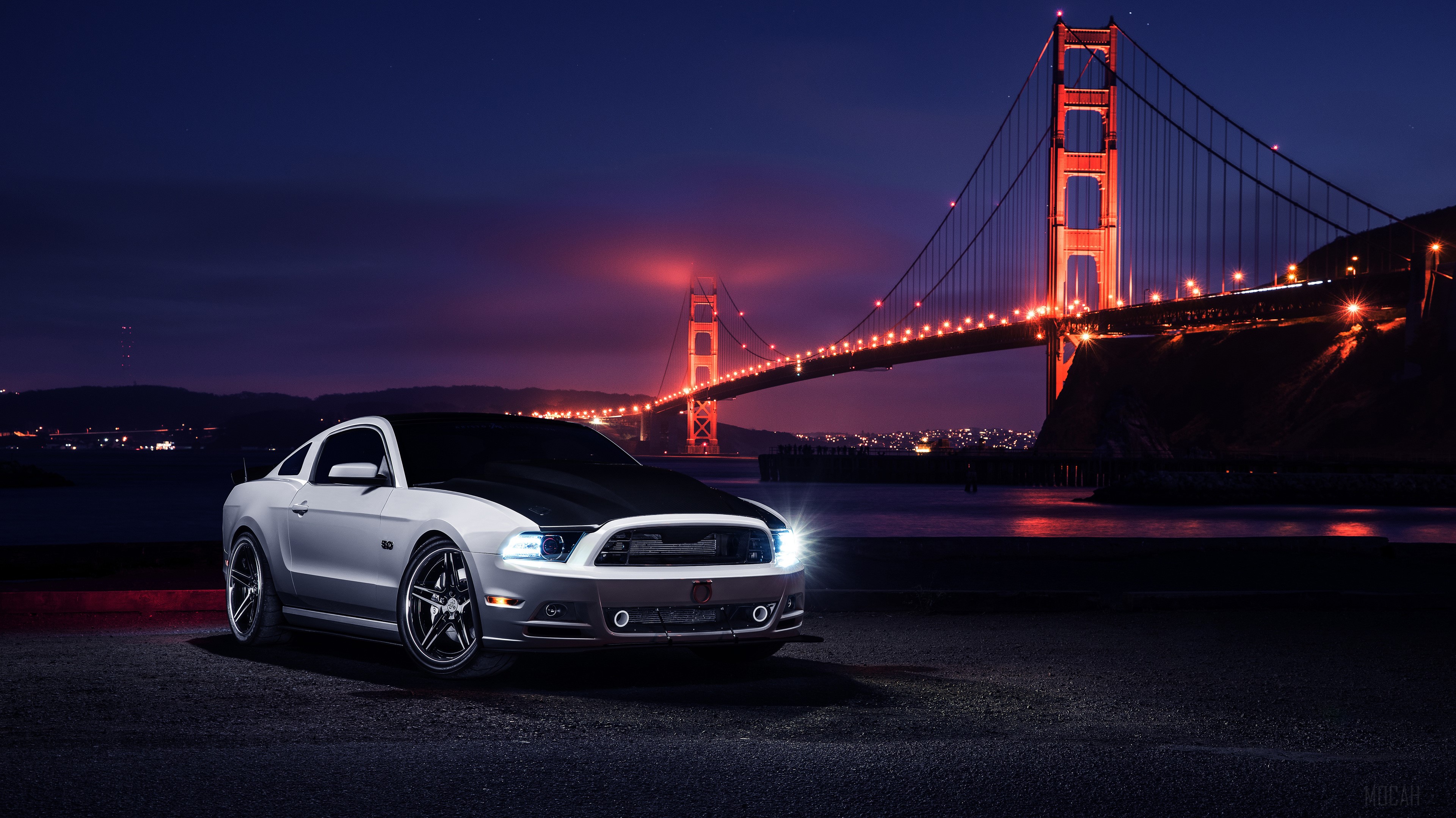 Ford Mustang at Golden Gate Bridge 4K HD Wallpaper