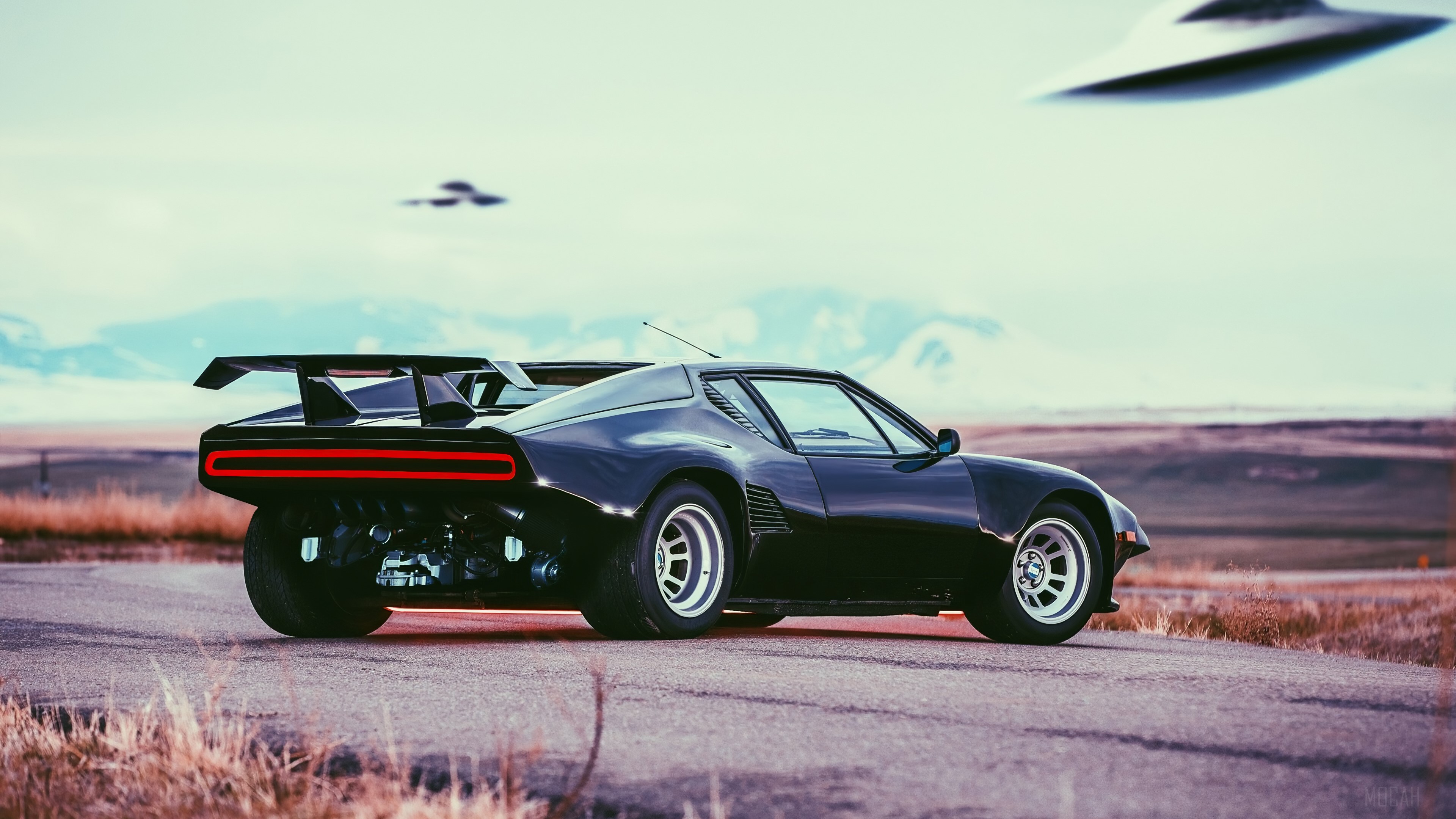 Black Detomaso Cyberpunk Car Concept 4K HD Wallpaper