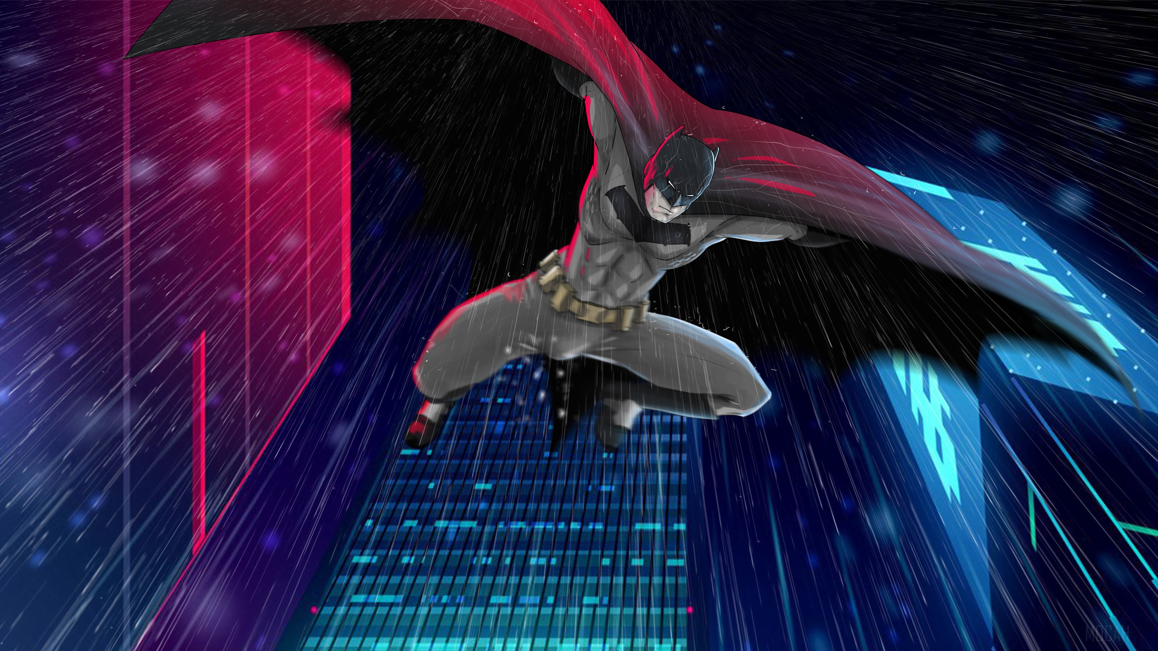 Batman in a rainy city 4K HD Wallpaper