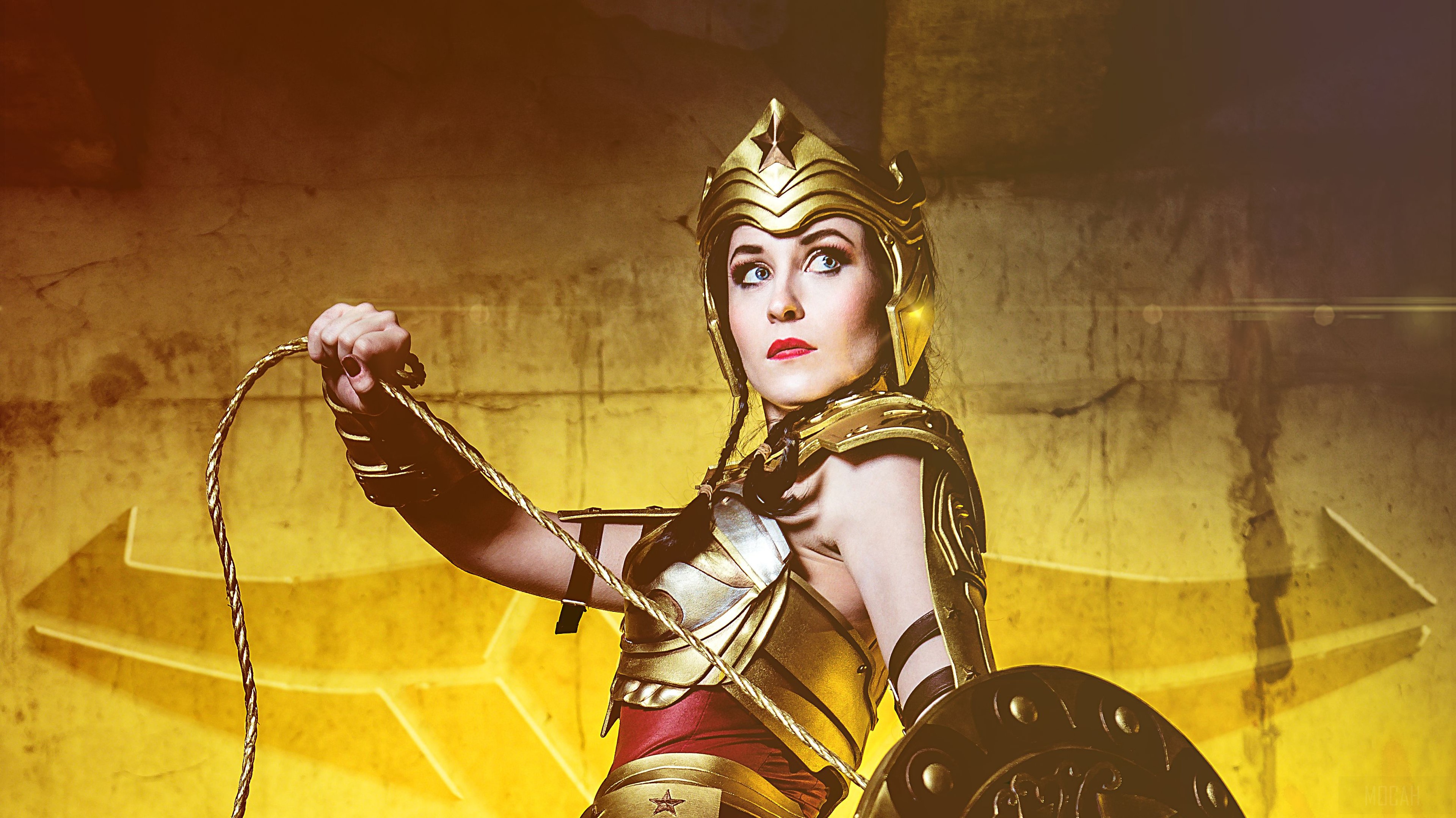 Wonder Woman Cosplayer with Lasso of Truth 4K HD Wallpaper