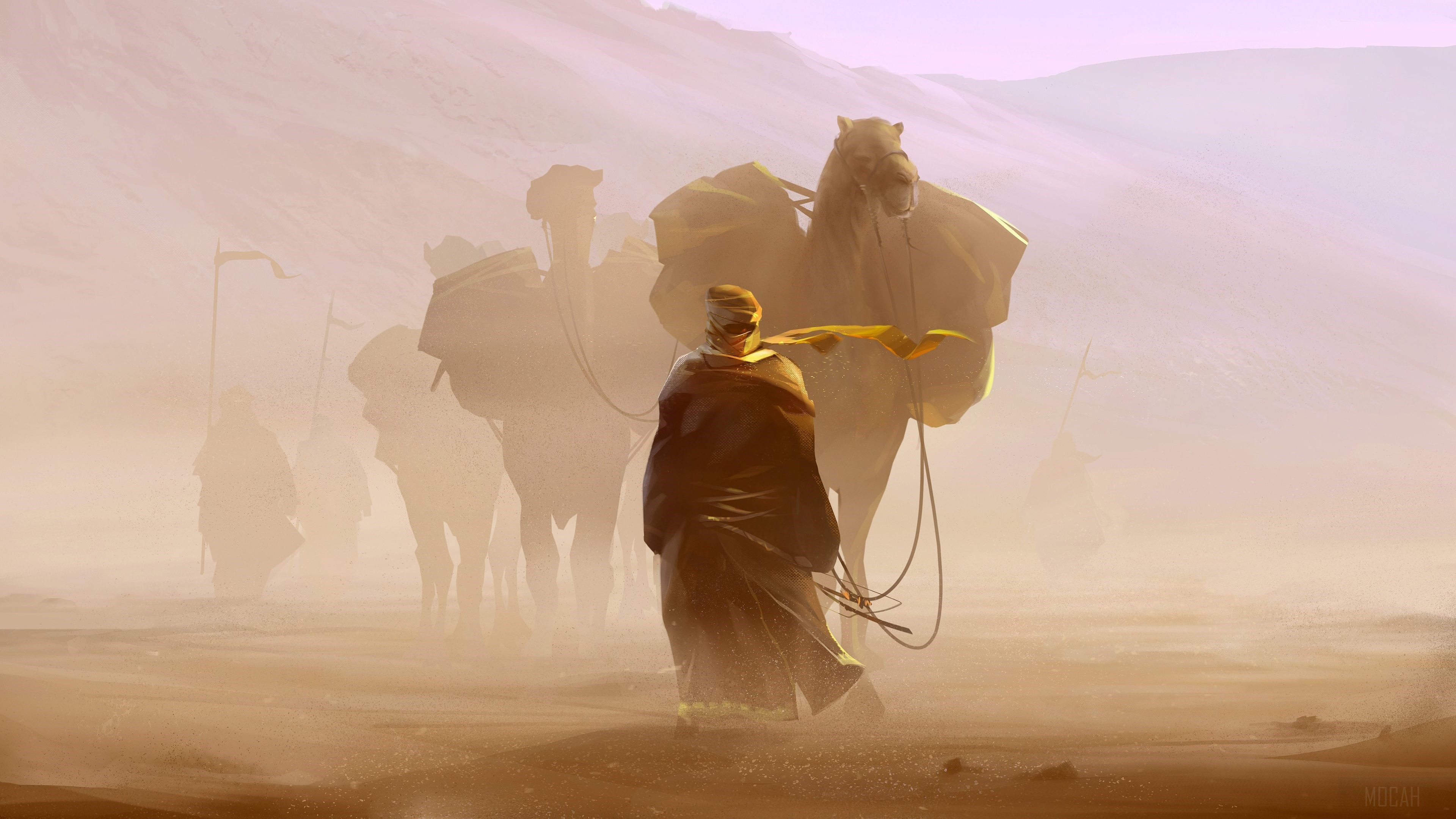 Caravan in the desert 4K HD Wallpaper