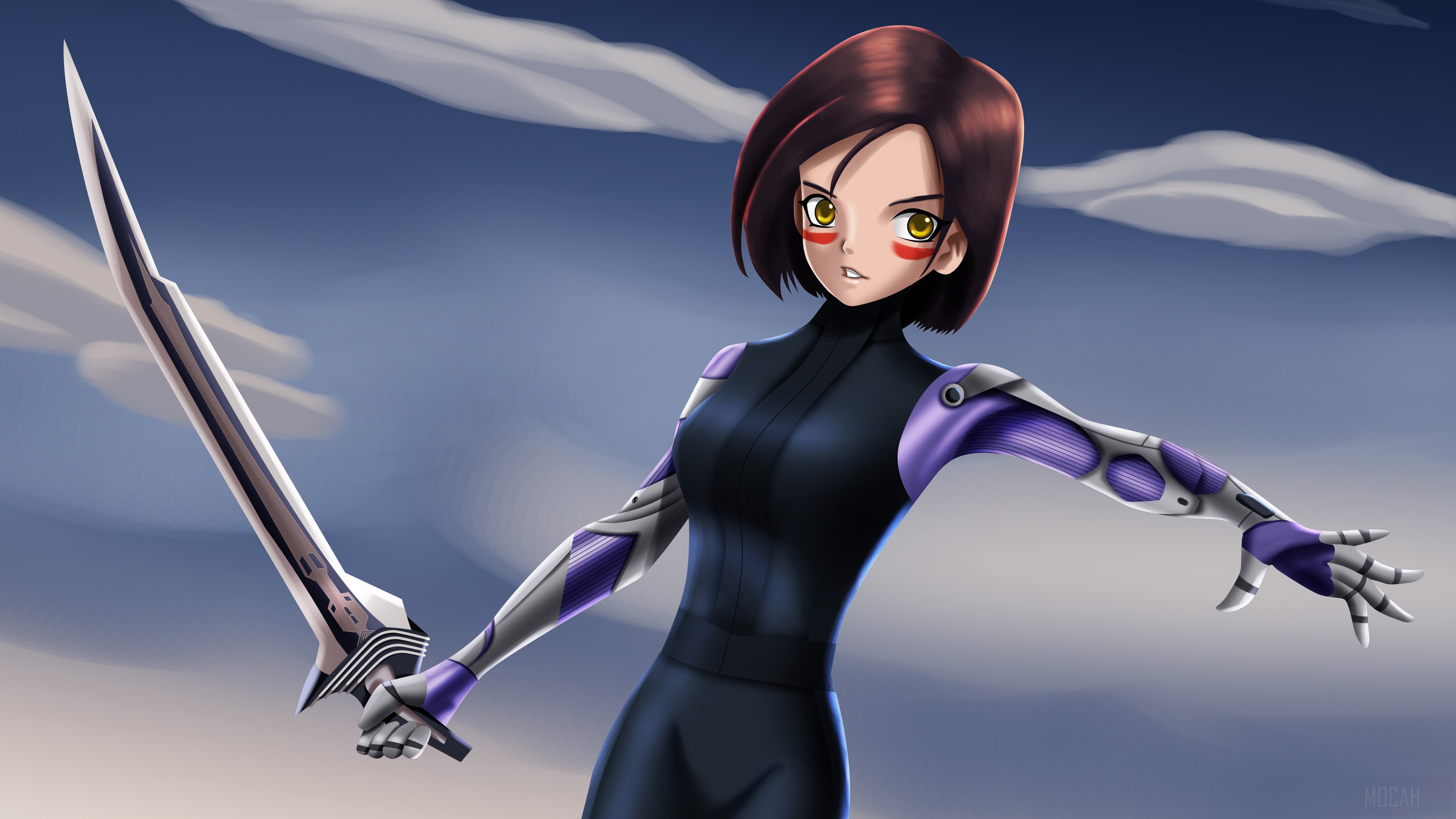 Alita from Alita: Battle Angel holding a sword HD Wallpaper
