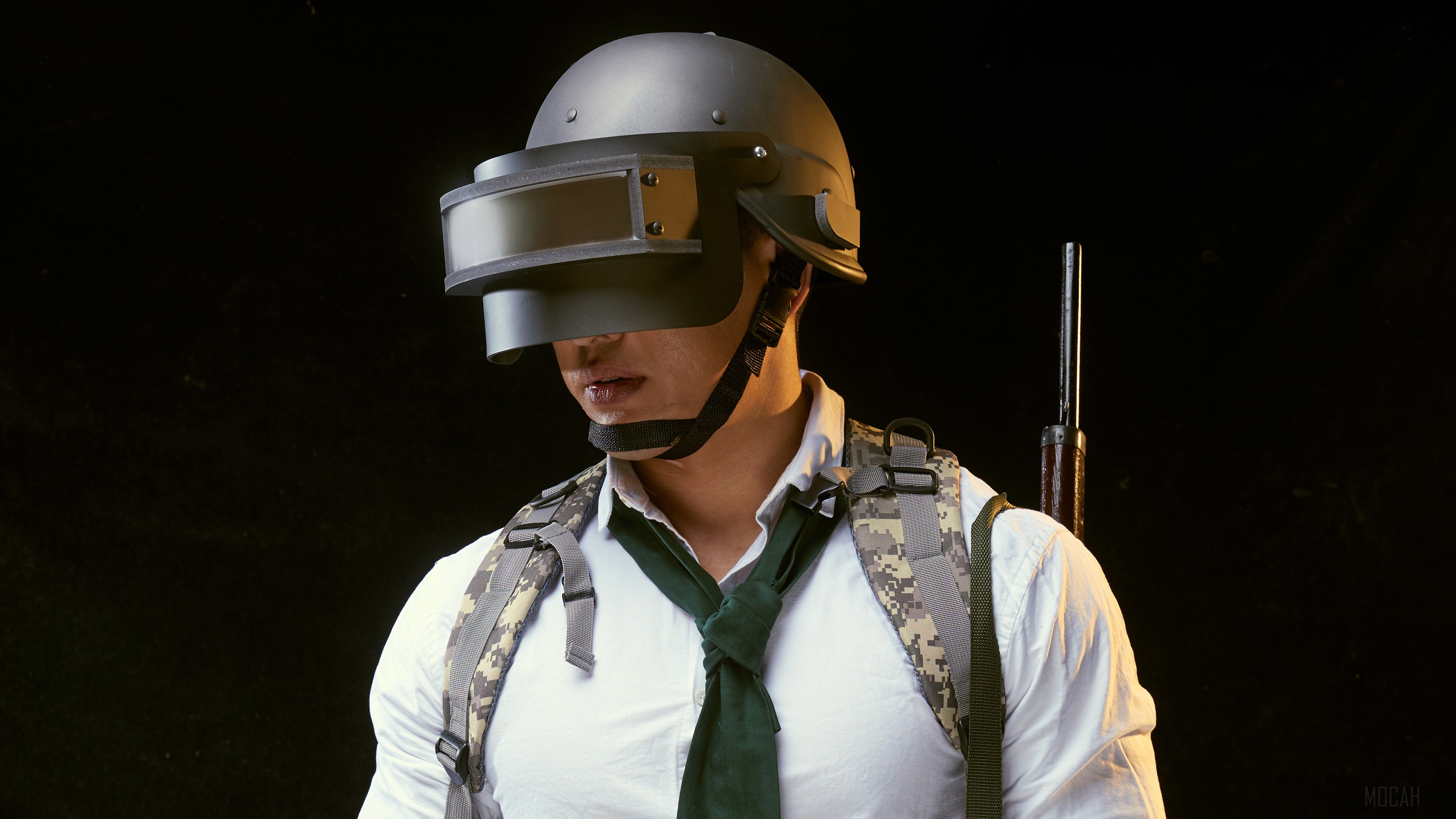 Man in PUBG Level 3 Helmet and Backpack HD Wallpaper