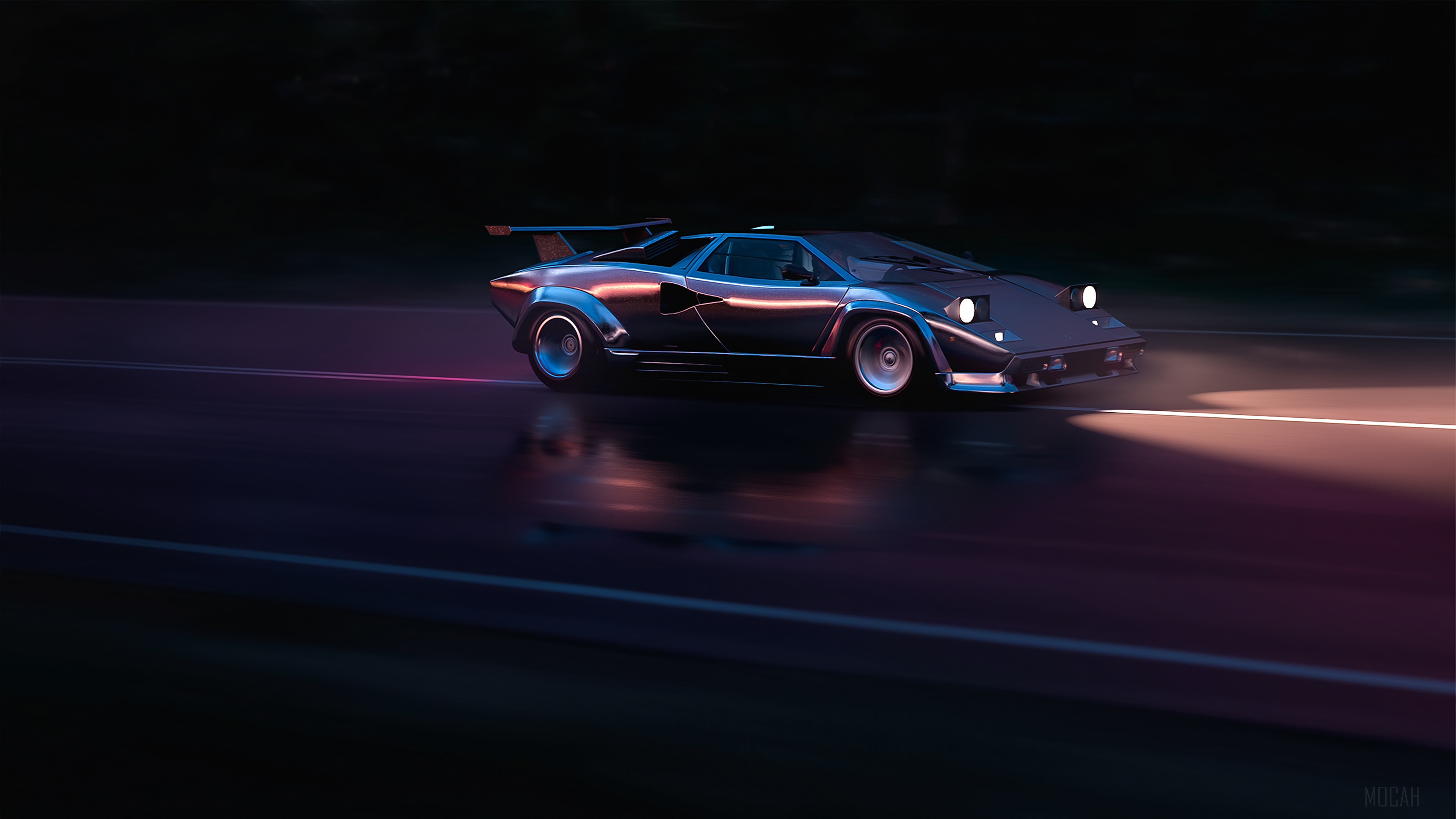 Lamborghini Countach driving on road at night HD Wallpaper