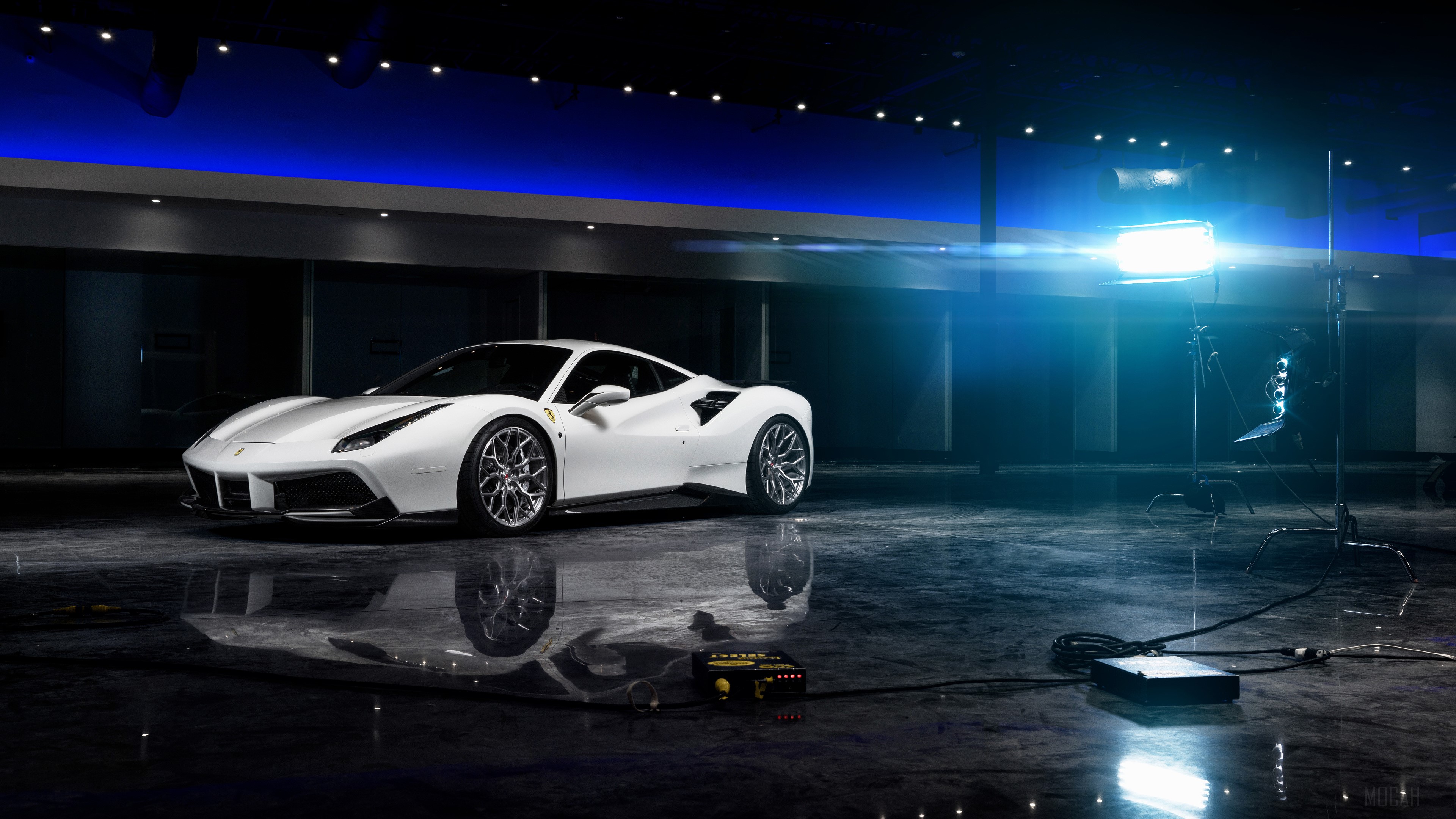 White Ferrari 488 with Vossen Wheels in Studio HD Wallpaper