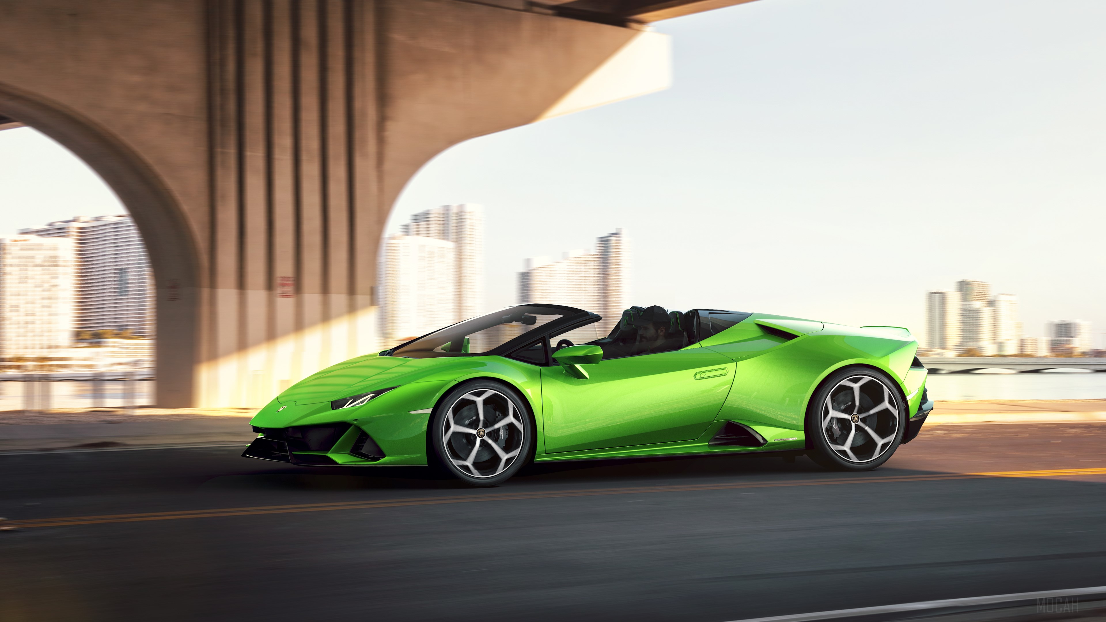 Green 2019 Lamborghini Huracan Evo Spyder Convertible HD Wallpaper
