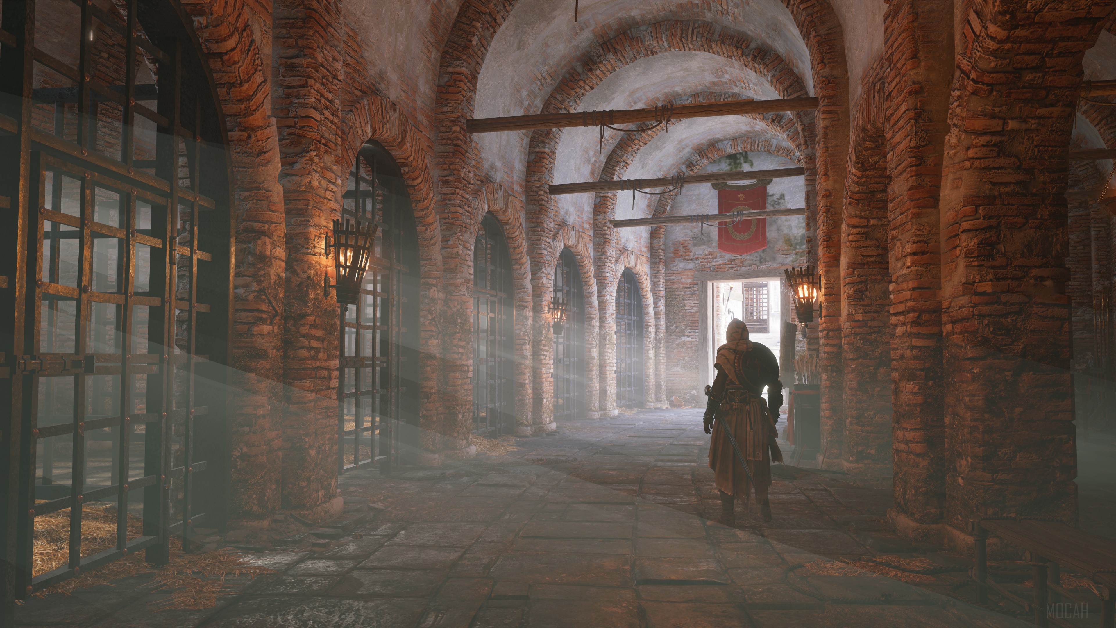 Assassin from Assassin's Creed Origins in a castle dungeon HD Wallpaper