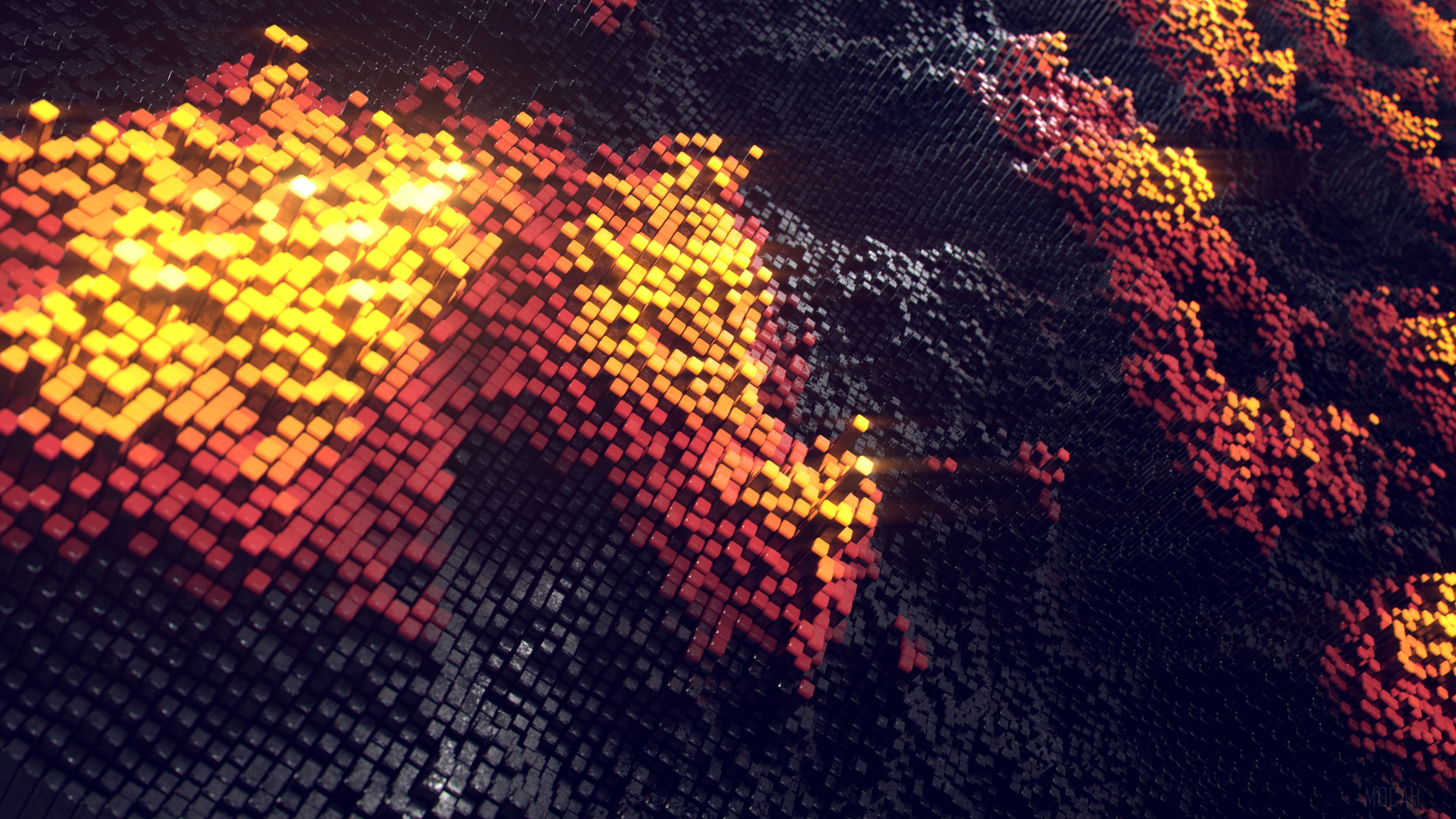 3D Abstract Cubes with Glowing Orange and Red Hues HD Wallpaper