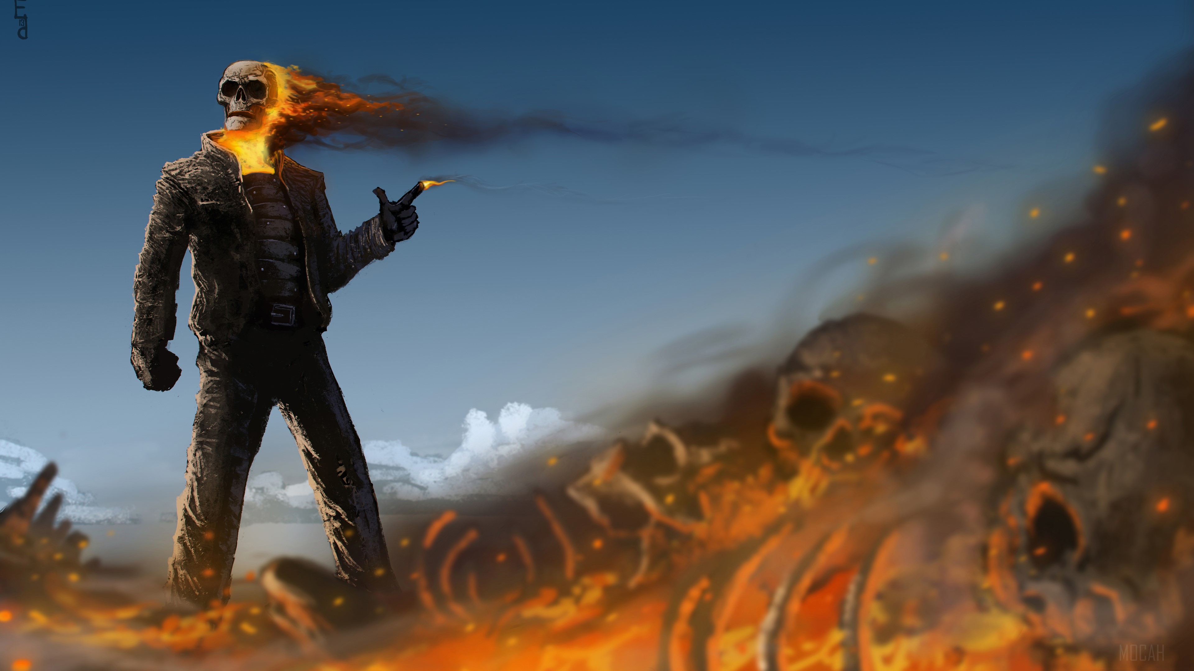 Ghost Rider with flaming skull and bones HD Wallpaper