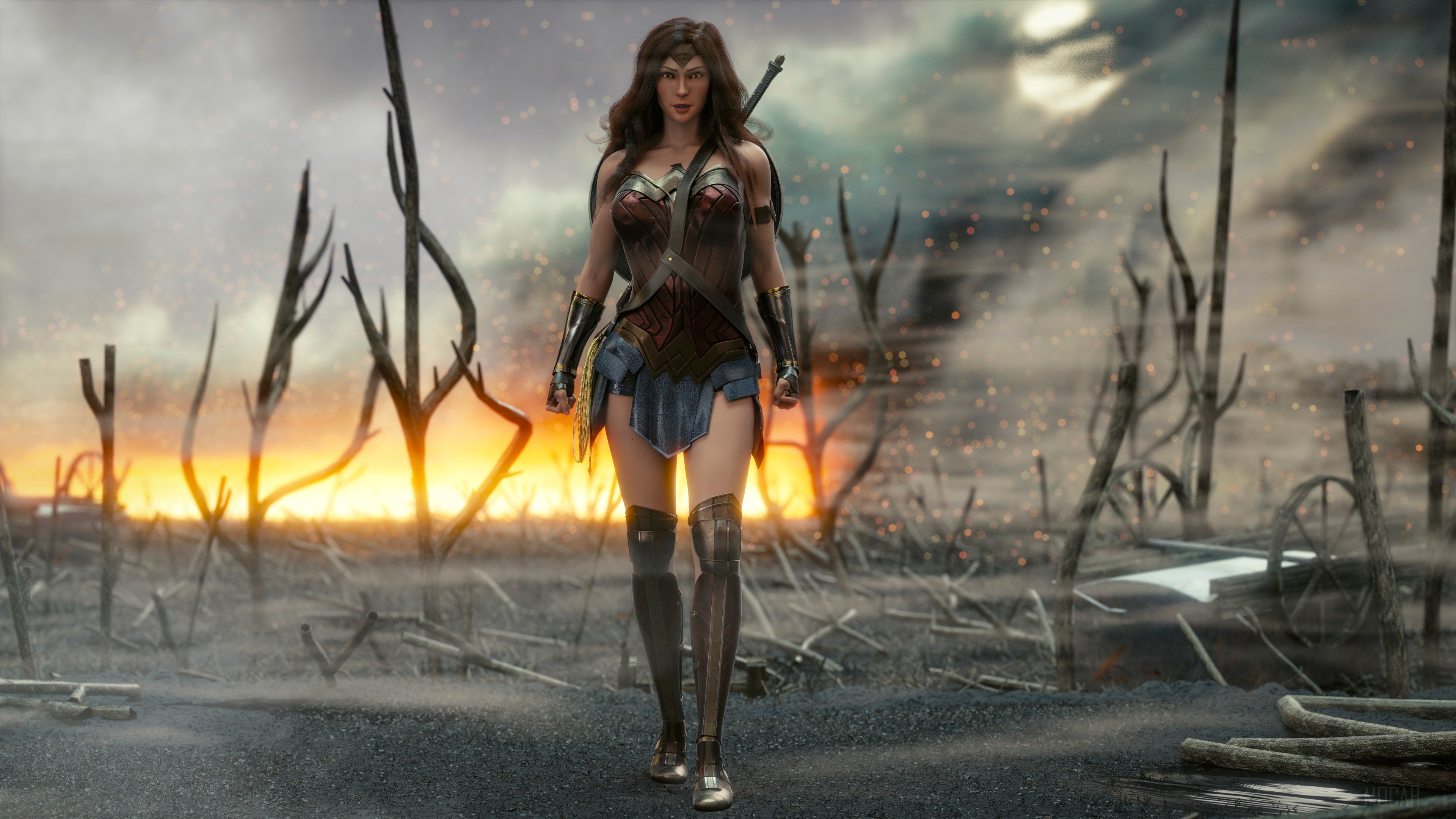 4K Wonder Woman in a desolate landscape HD Wallpaper