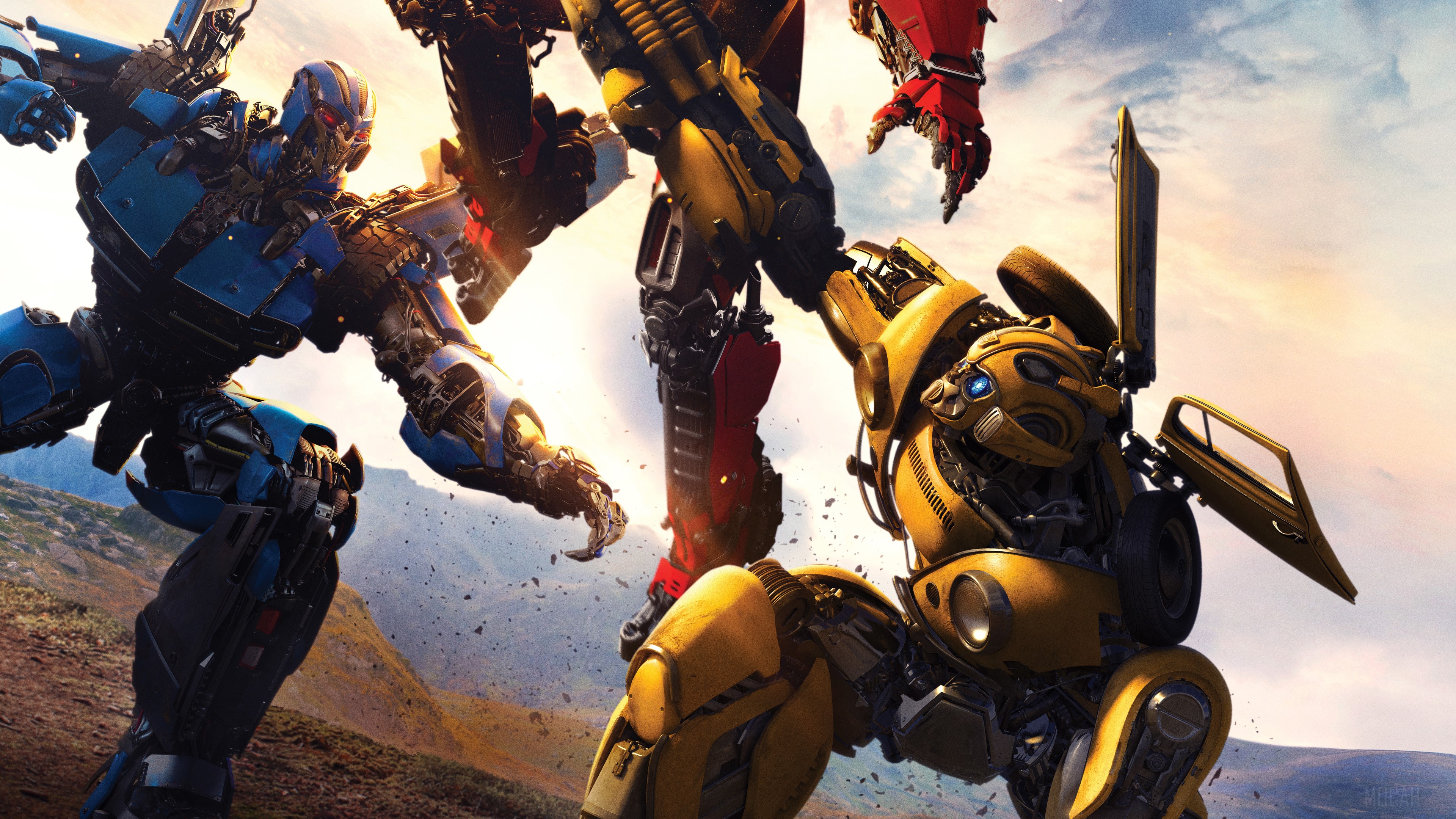 Bumblebee and other Transformers in battle HD Wallpaper