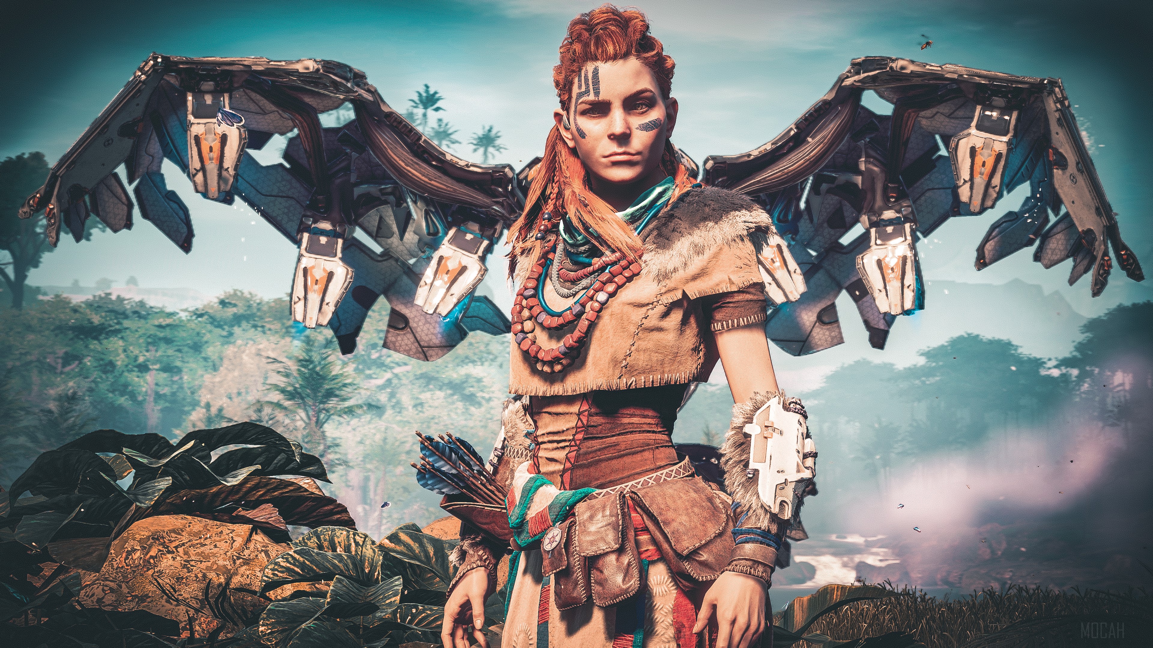 Aloy from Horizon Zero Dawn with mechanical wings HD Wallpaper