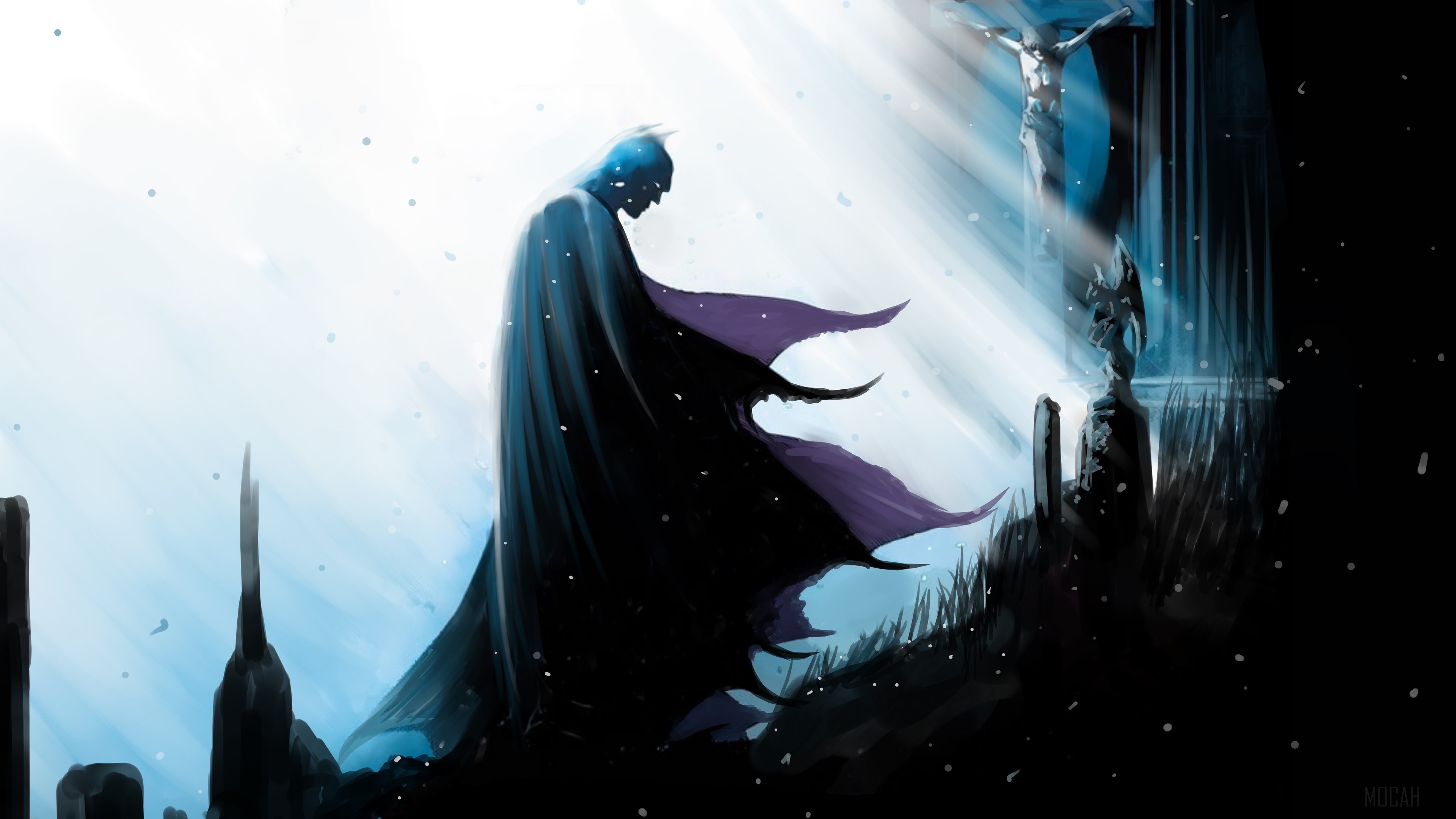 Batman in a graveyard with a crucifixion HD Wallpaper