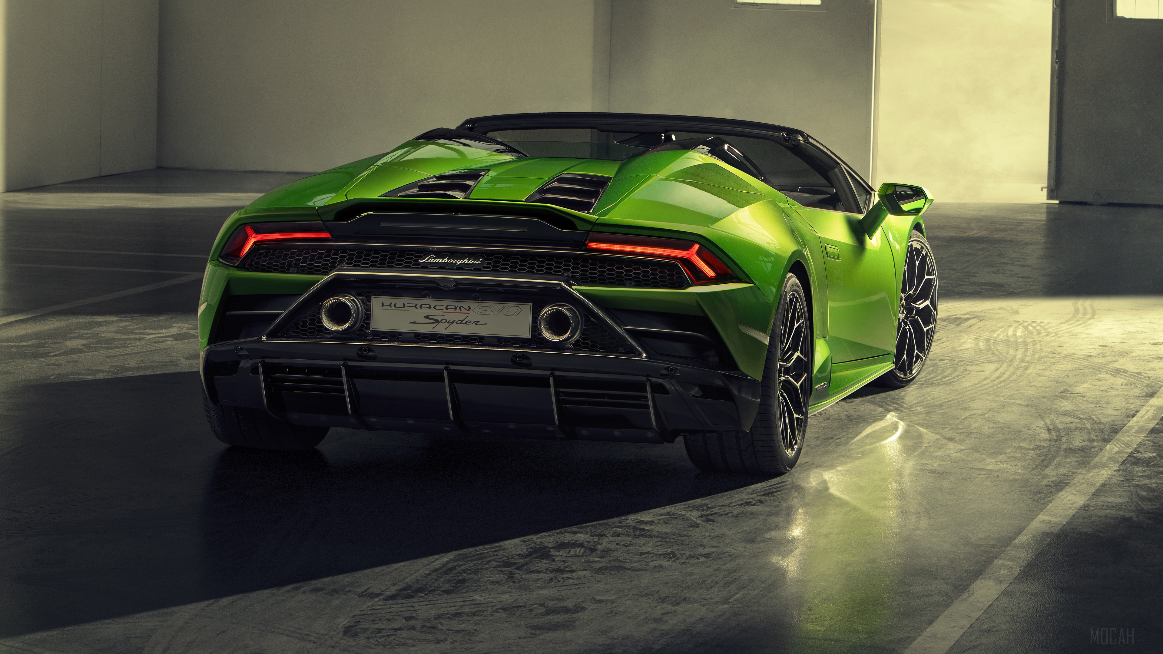 2019 Lamborghini Huracan Evo Spyder Rear View HD Wallpaper
