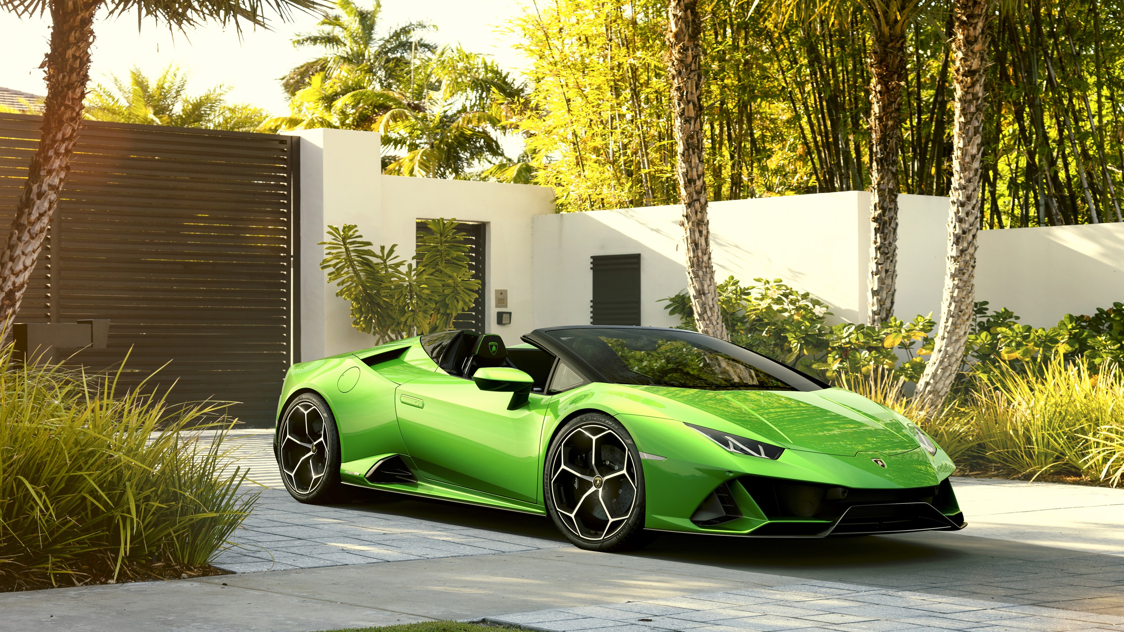2019 Lamborghini Huracan Evo Spyder in Green 4K HD Wallpaper