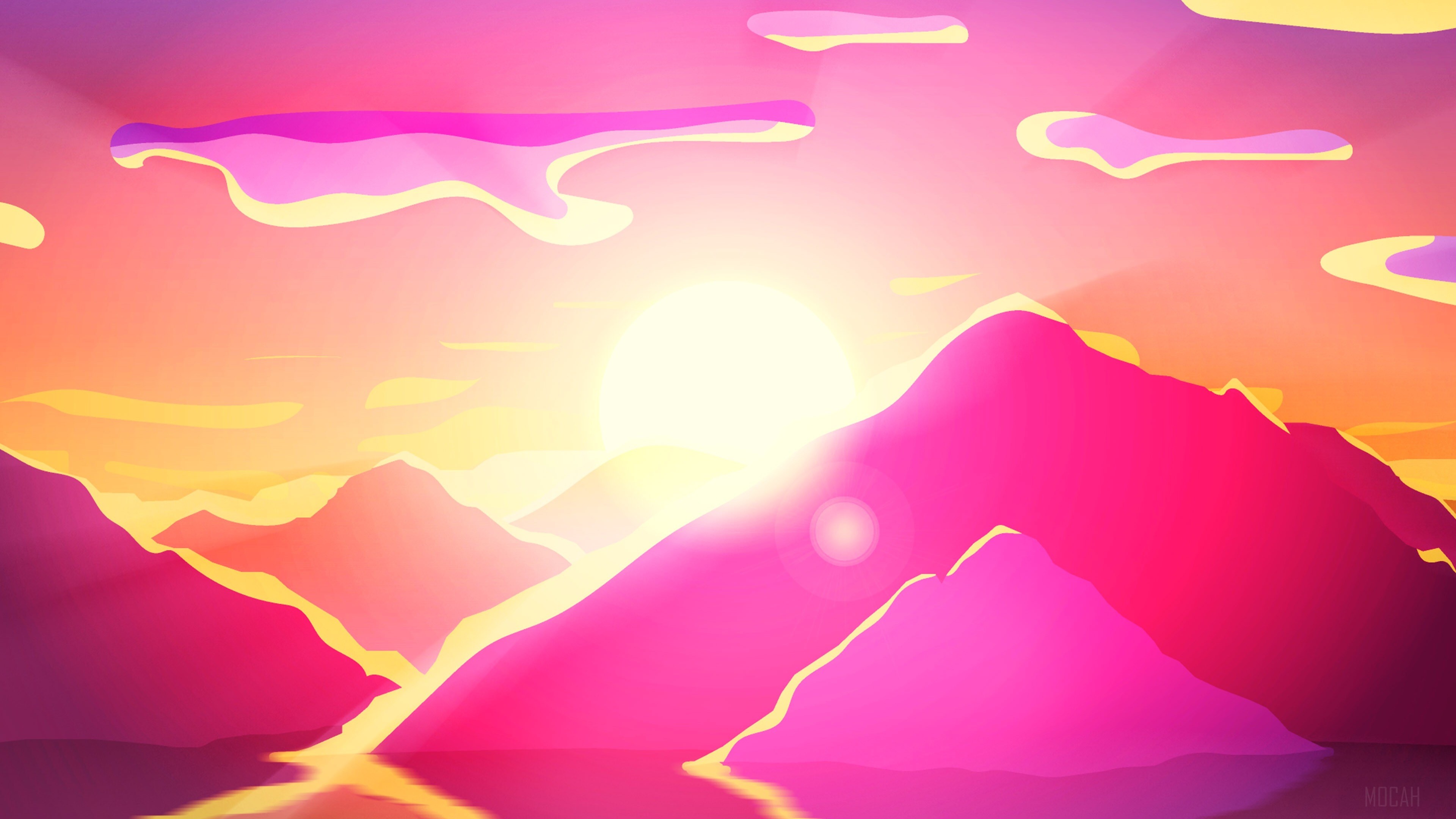 Minimalist Mountains Valley Sunrise 4K HD Wallpaper