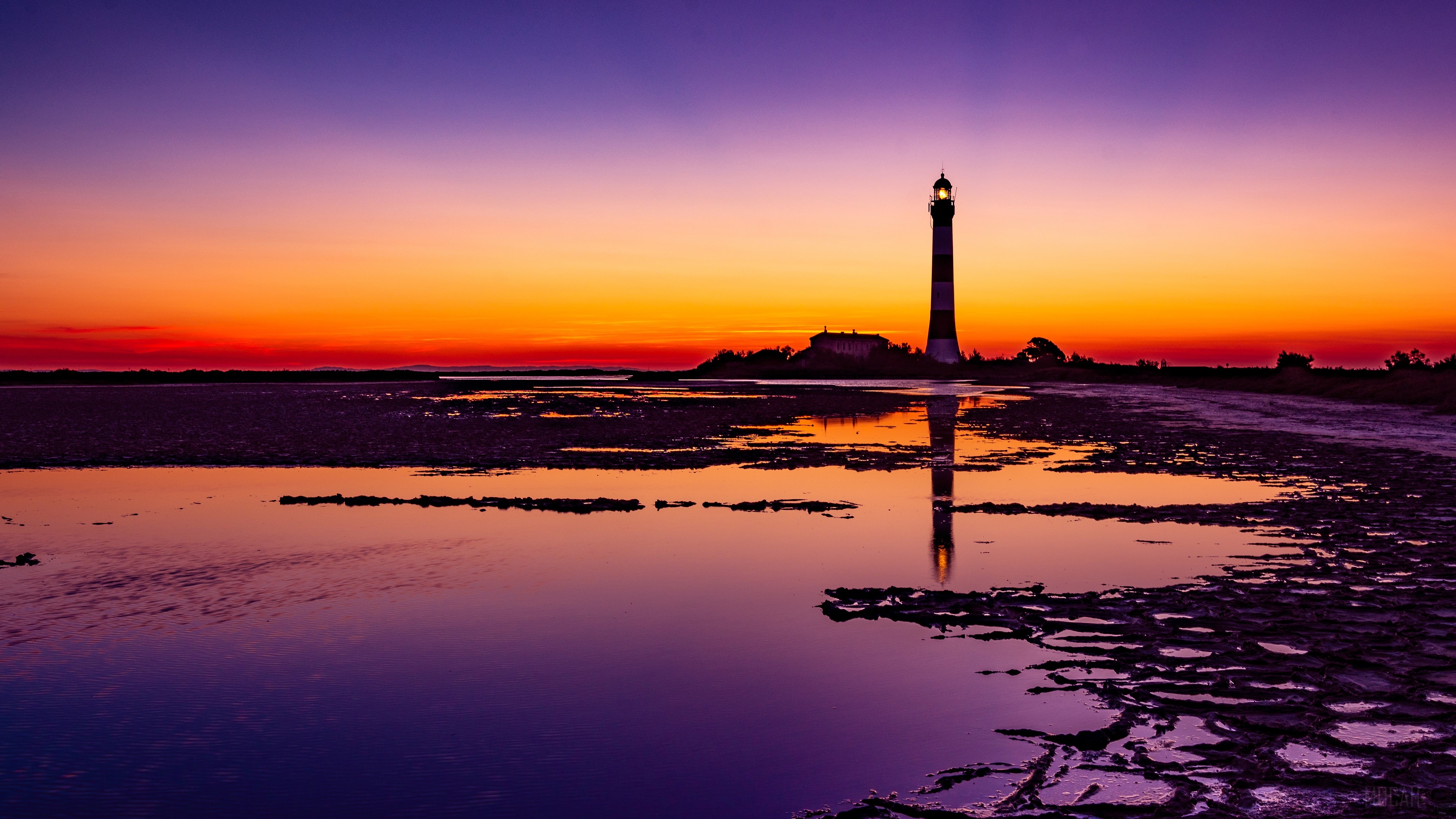 Lighthouse at Colorful Sunrise 4K HD Wallpaper